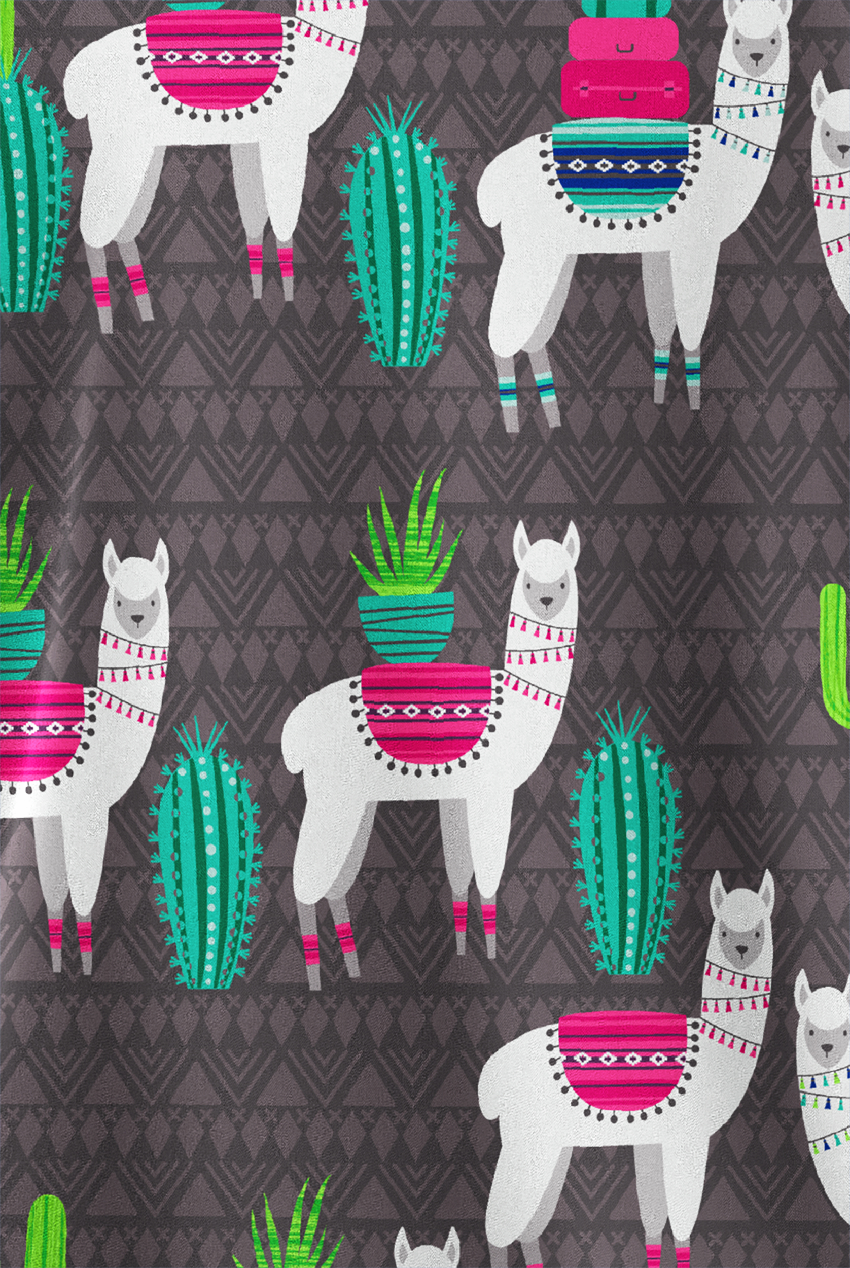 Butter-Soft STRETCH Llama Vacation Pewter Women's 2-Pocket V-Neck Print Scrub Top