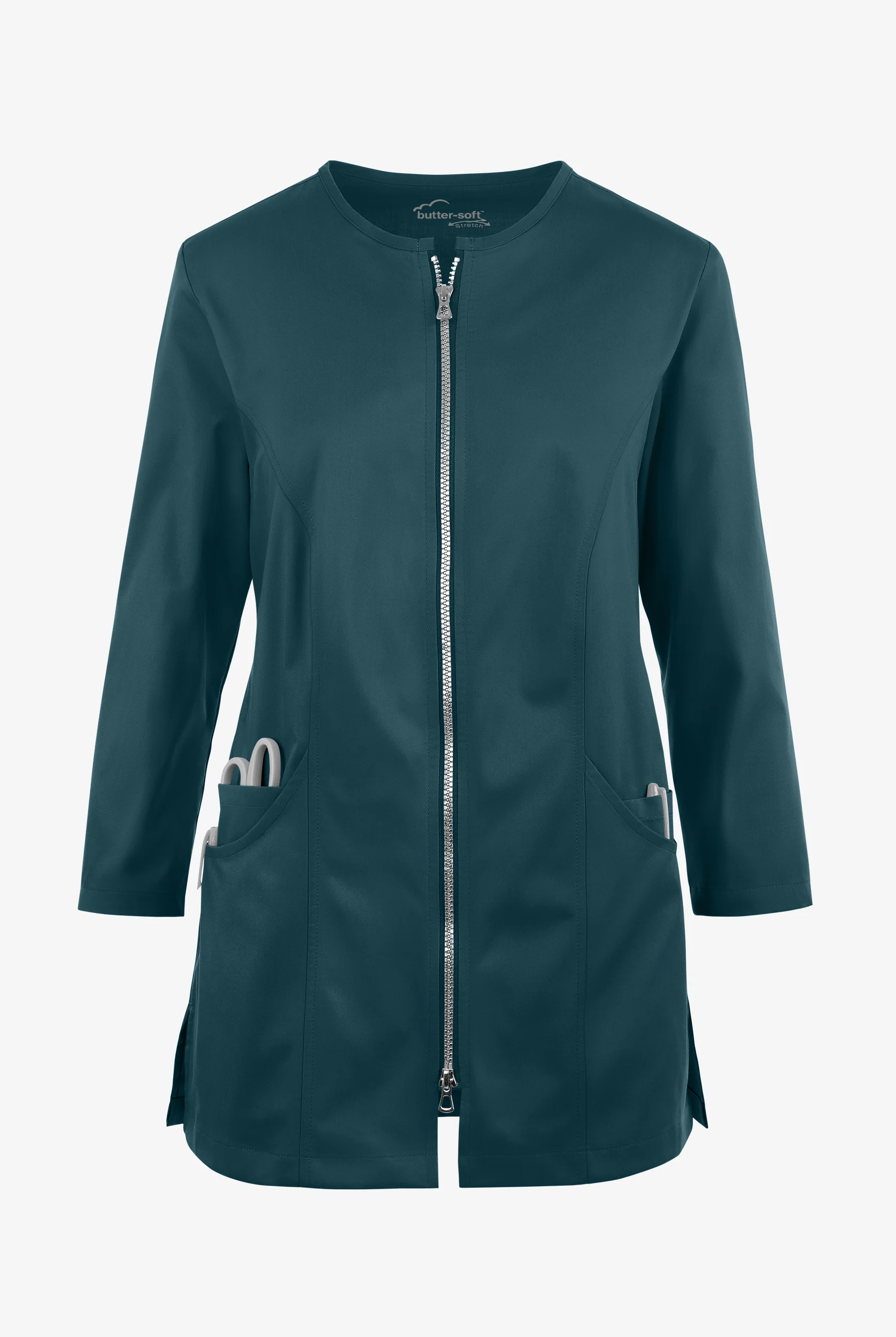 Butter-Soft STRETCH Women's 4-Pocket Jewel Neck Consultation Scrub Lab Coat