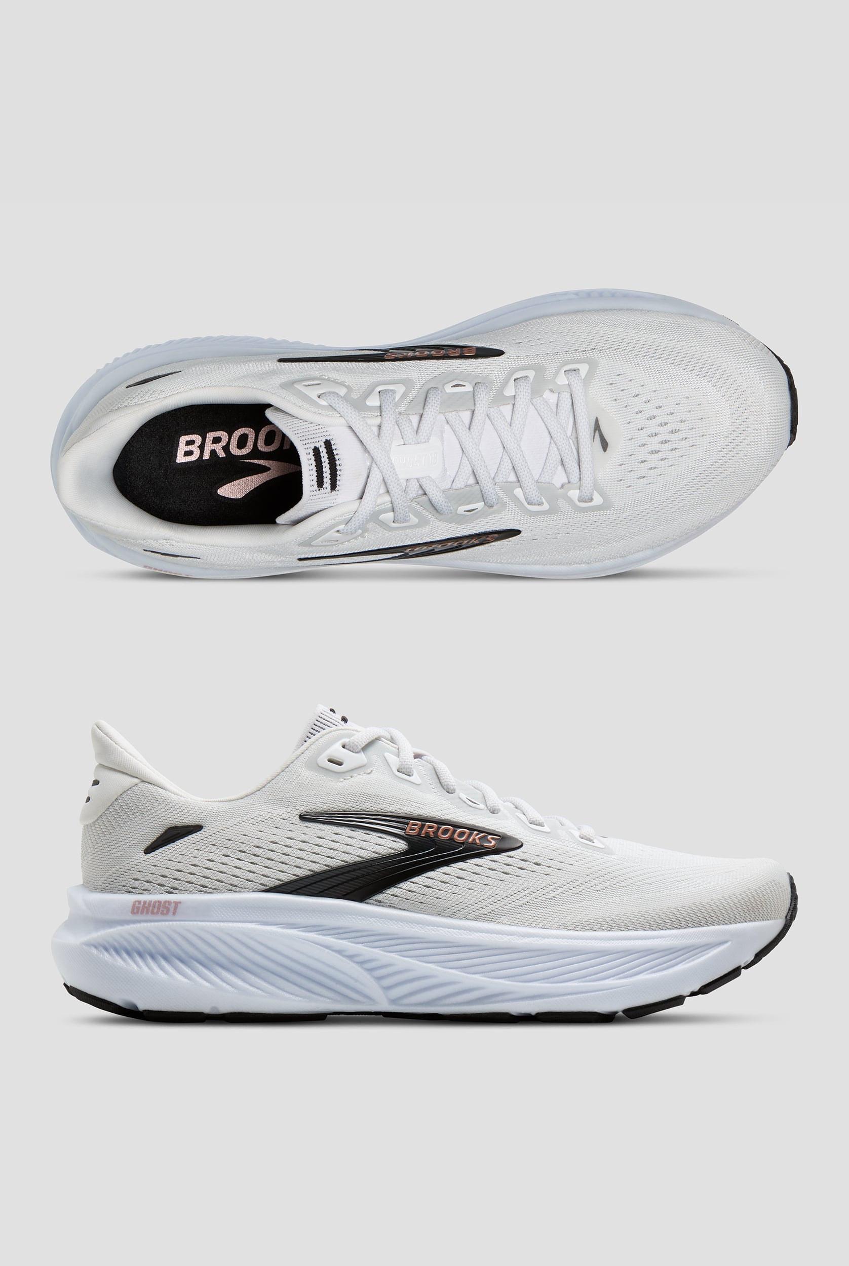 Zapatillas deportivas Brooks Ghost 18 White/Black/Rose Gold con cordones para mujer