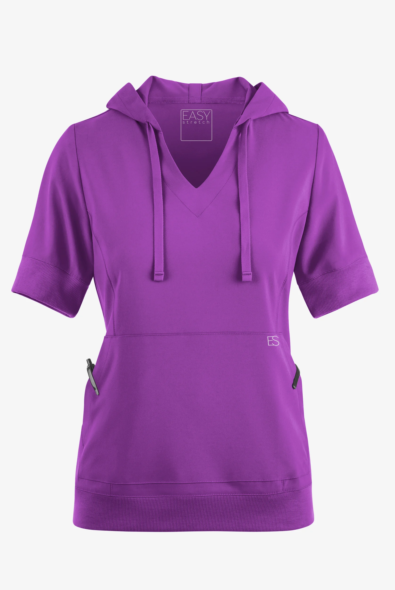 Easy STRETCH True Women's 3-Pocket Short Sleeve Pull-Over Scrub Hoodie