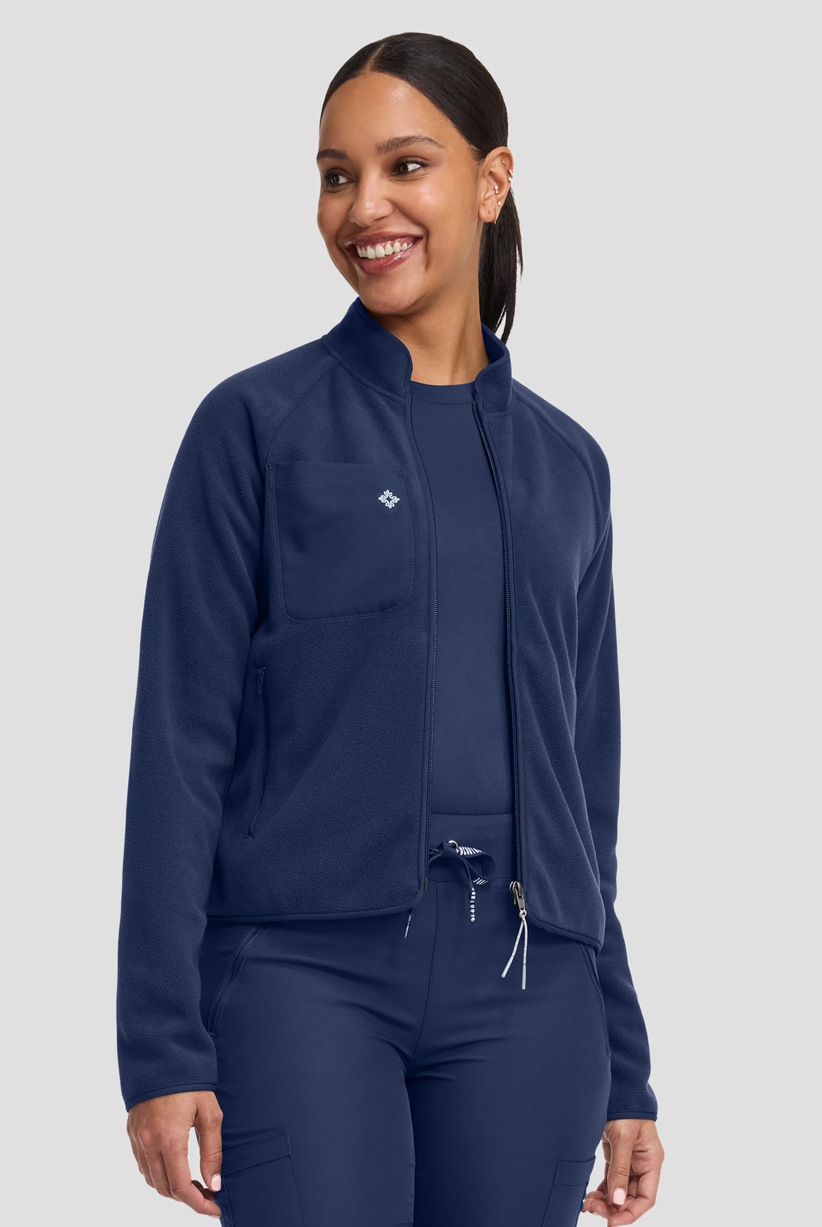 Med Couture Layers Women's 5-Pocket Zip Front Fleece Scrub Jacket