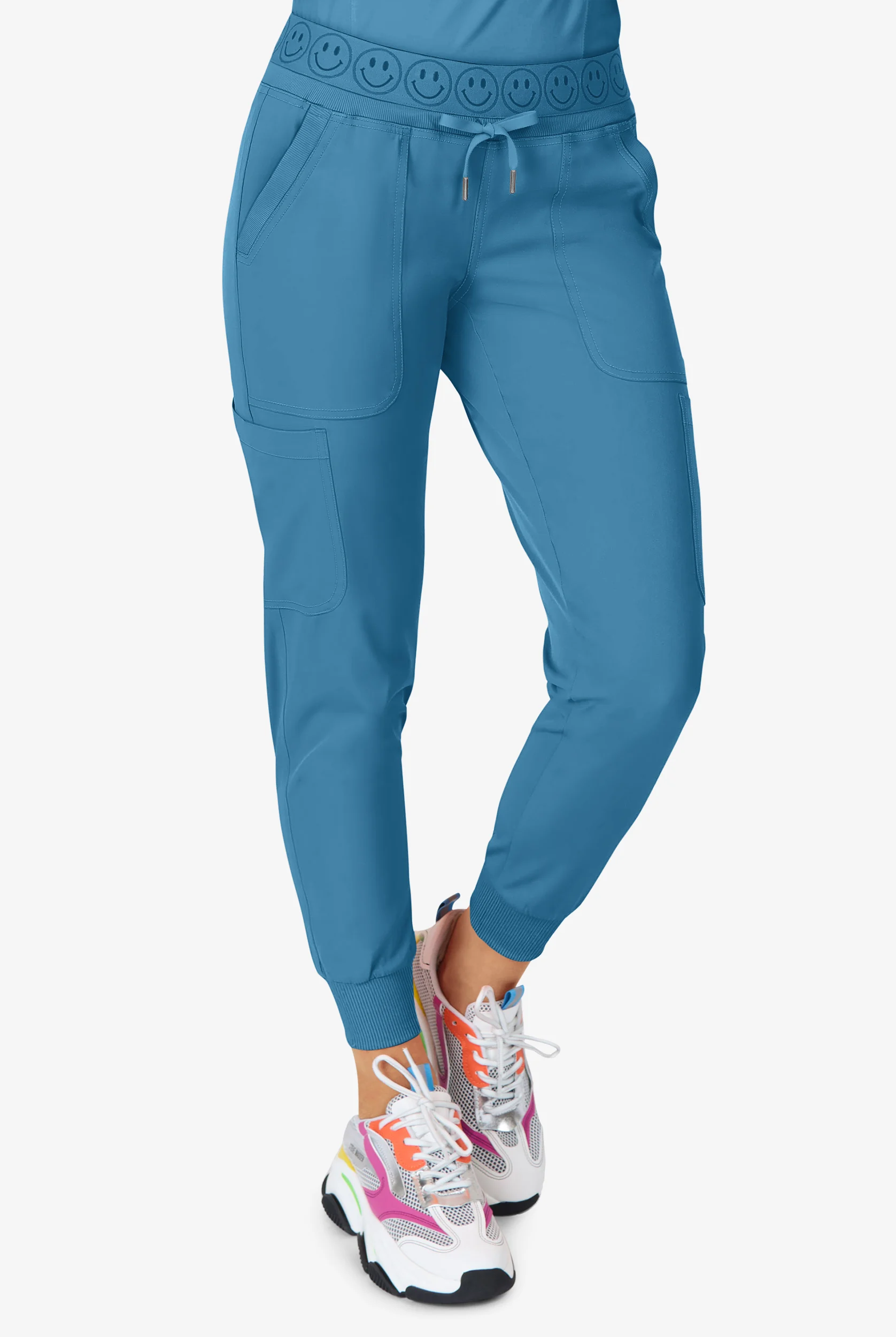 Pantal&oacute;n m&eacute;dico Zavate Ava Therese Smile Face STRETCH estilo cargo jogger con cintura el&aacute;stica y 6 bolsillos para mujer
