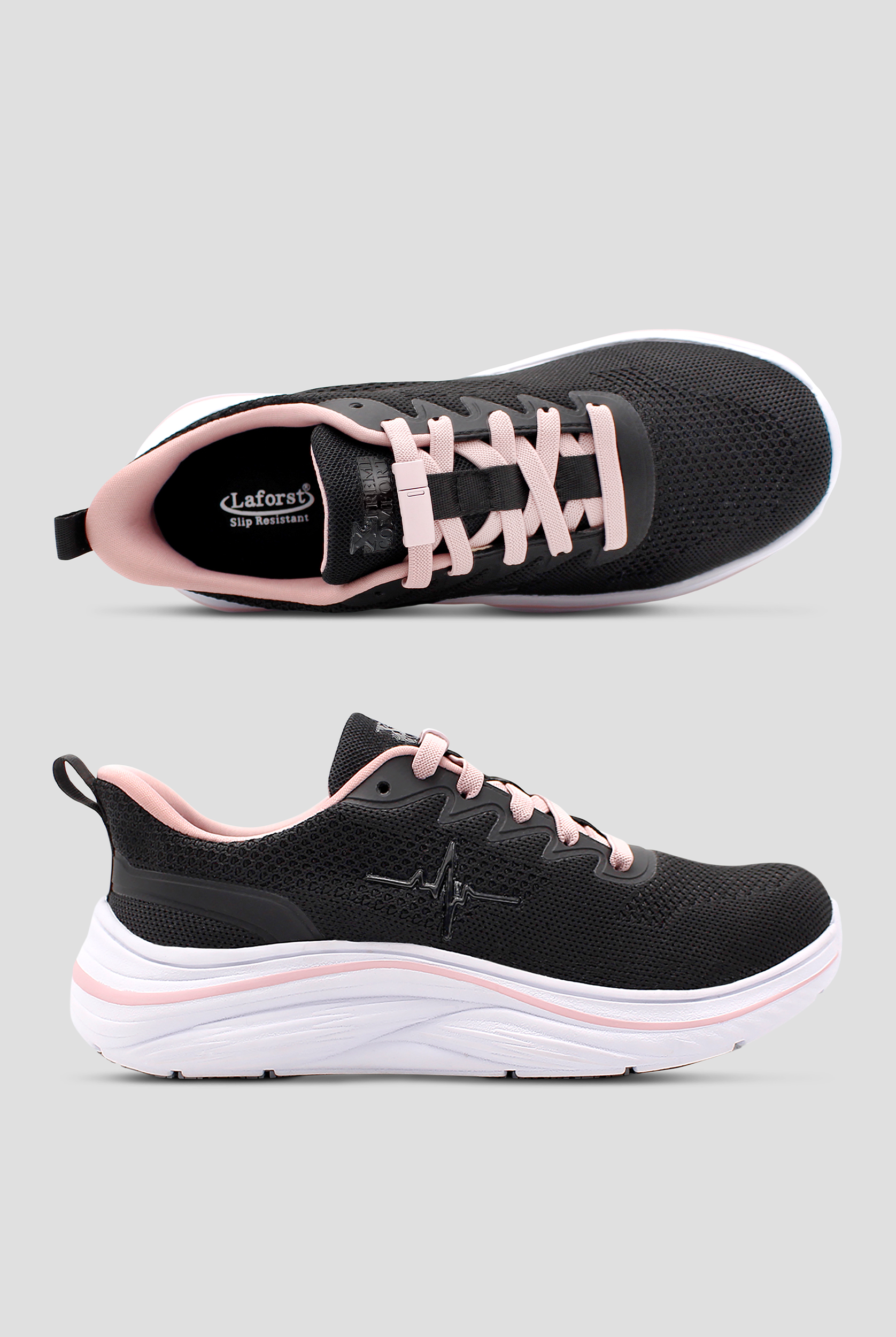 LaForst Women's Extreme Comfort Slip-Resistant Gliders Heartbeat Black/Pink Bungee Athletic Shoes