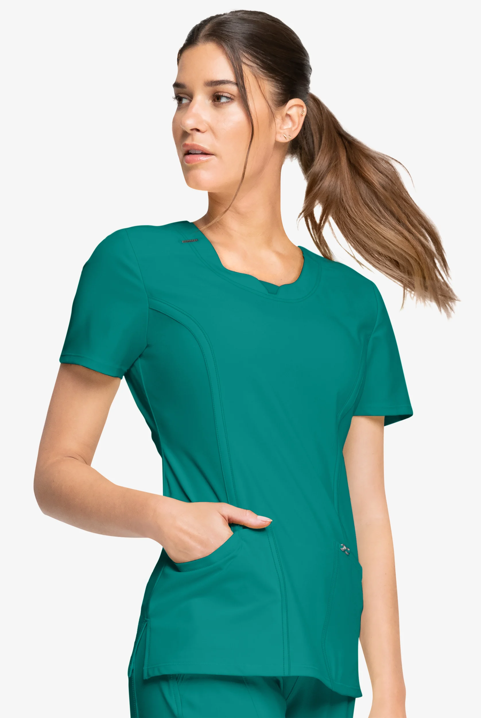 Infinity Women's 3-Pocket STRETCH Round Neck Scrub Top