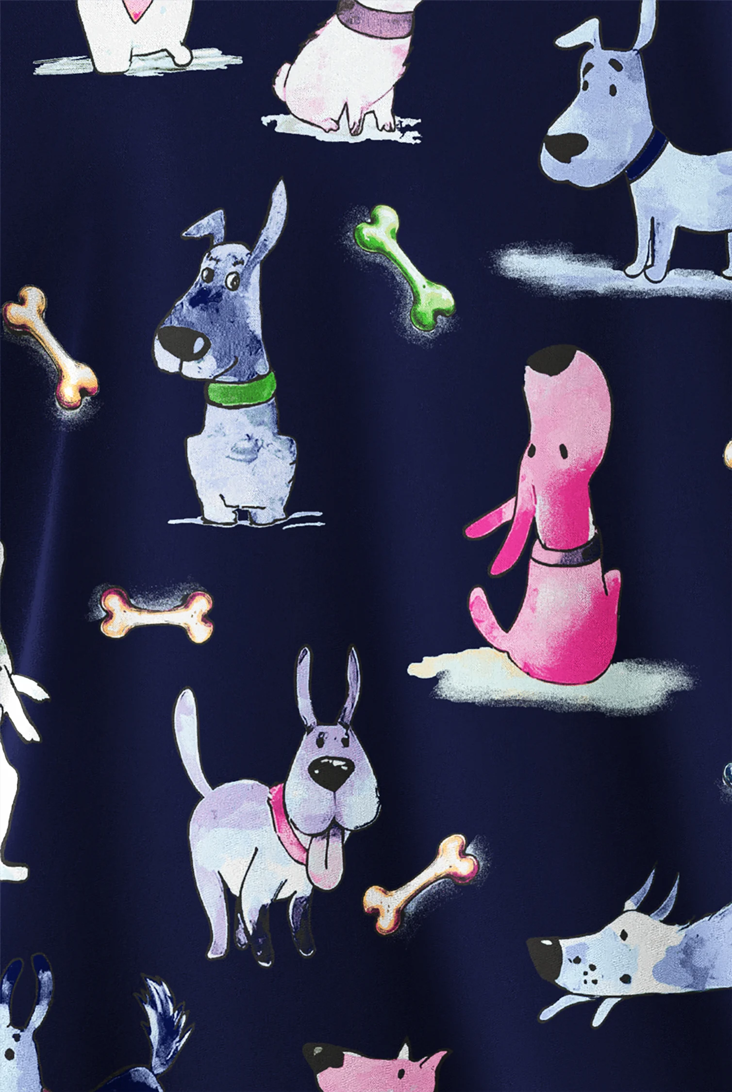 Butter-Soft STRETCH Happy Tails Navy Women's 2-Pocket V-Neck Print Scrub Top