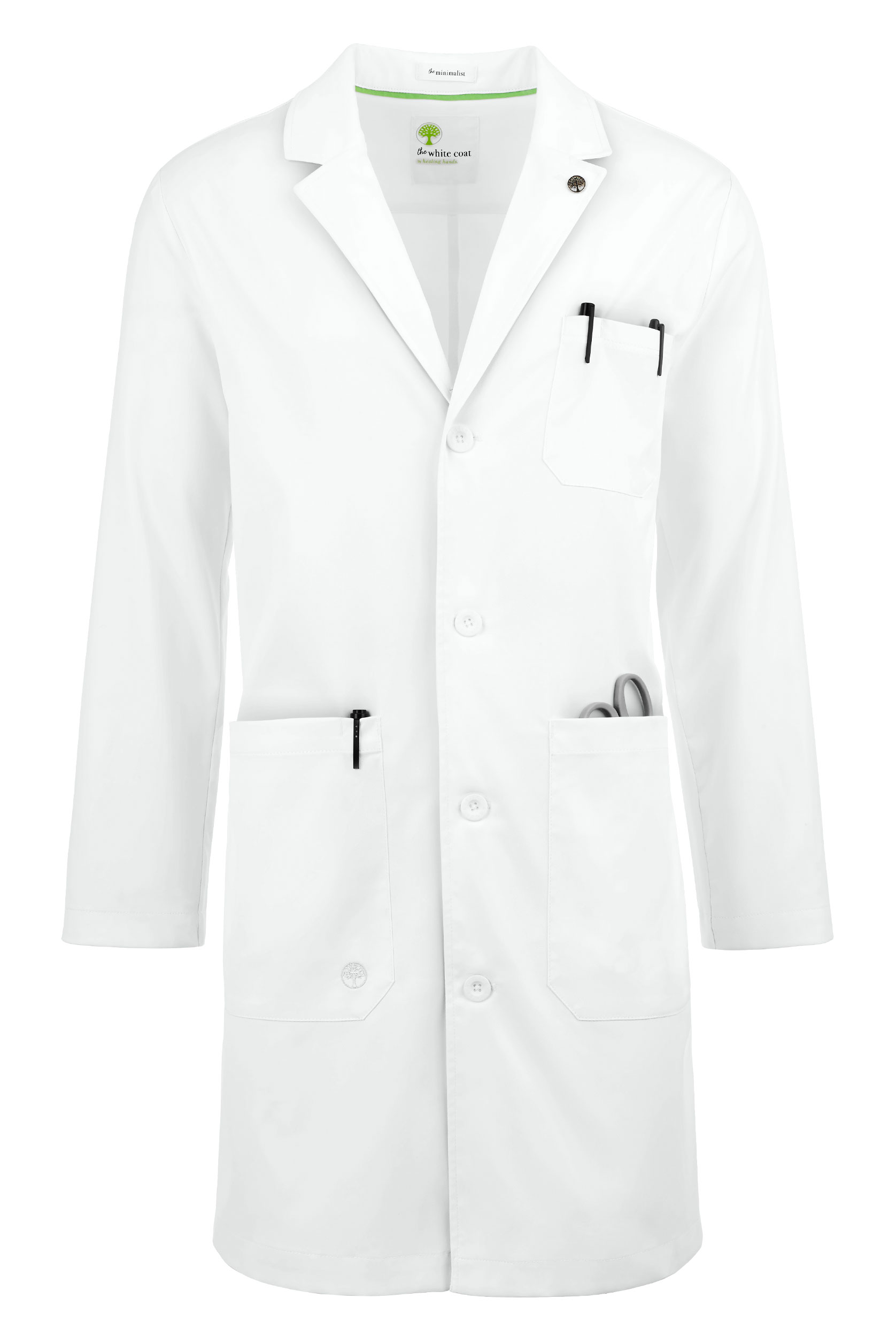 Healing Hands White Coat Minimalist Men's 38" 5-Pocket STRETCH Lab Coat