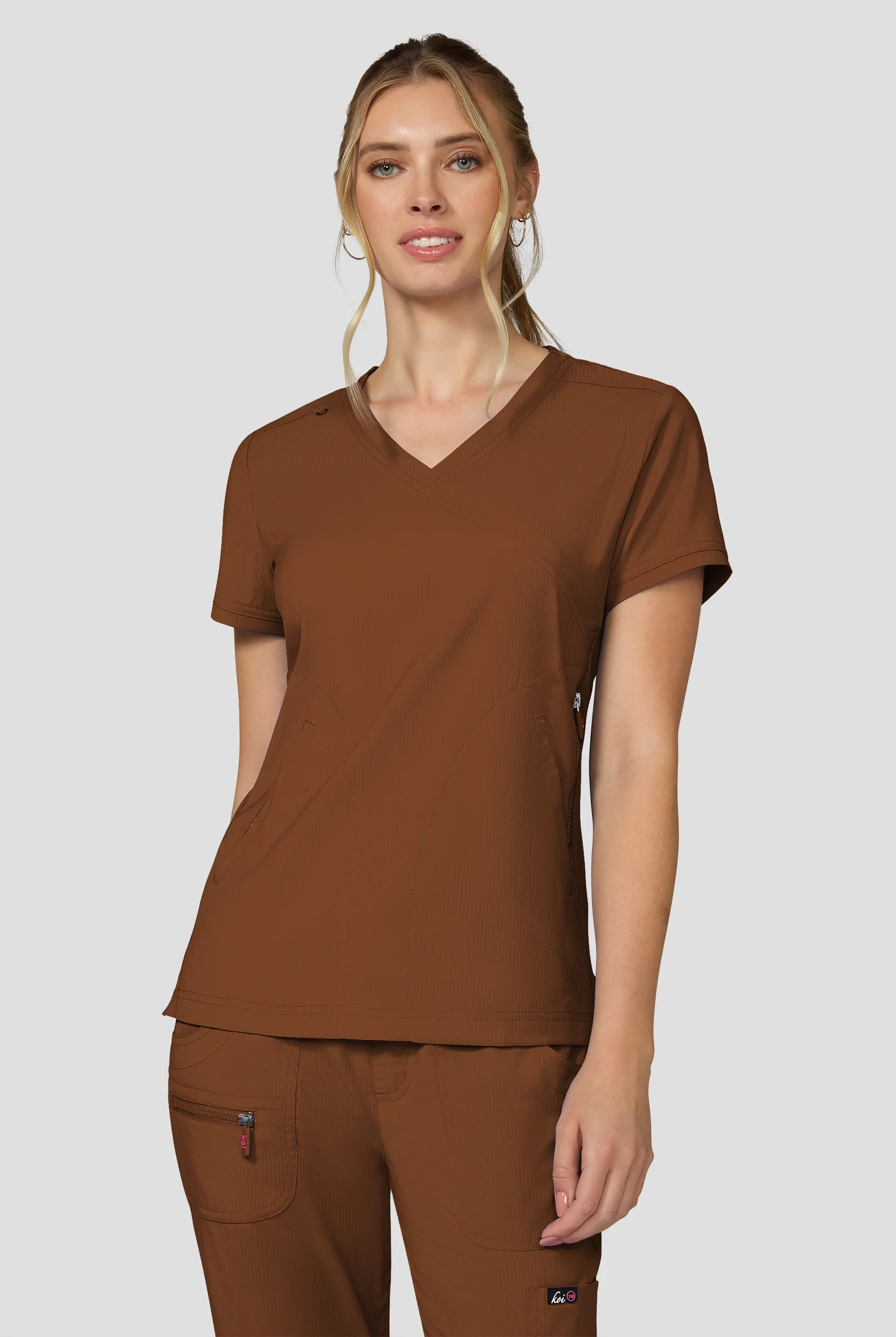 koi Lite&trade; Philosophy Women's 3-Pocket Mock Wrap Side Zipper Scrub Top