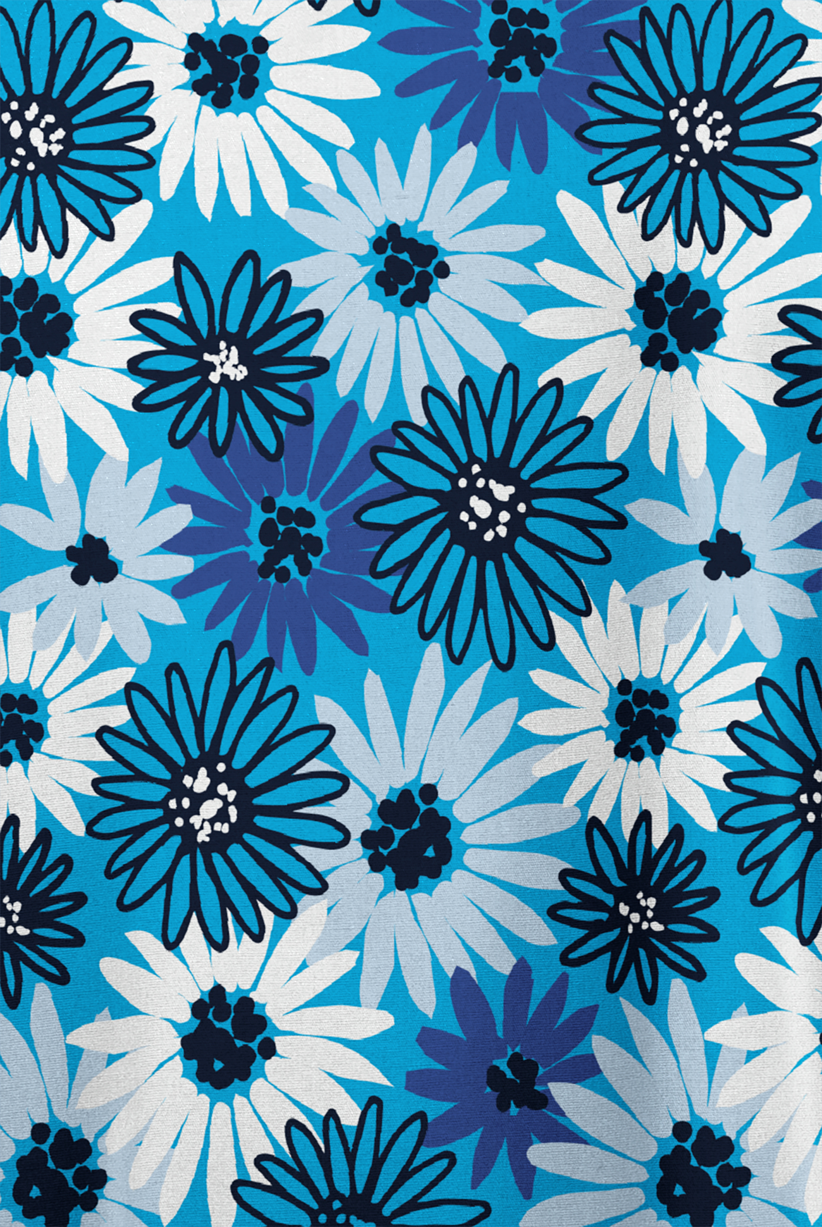 Butter-Soft Originals Pop Of Daisies Turquoise Women's 6-Pocket Scallop Neck Print Scrub Top