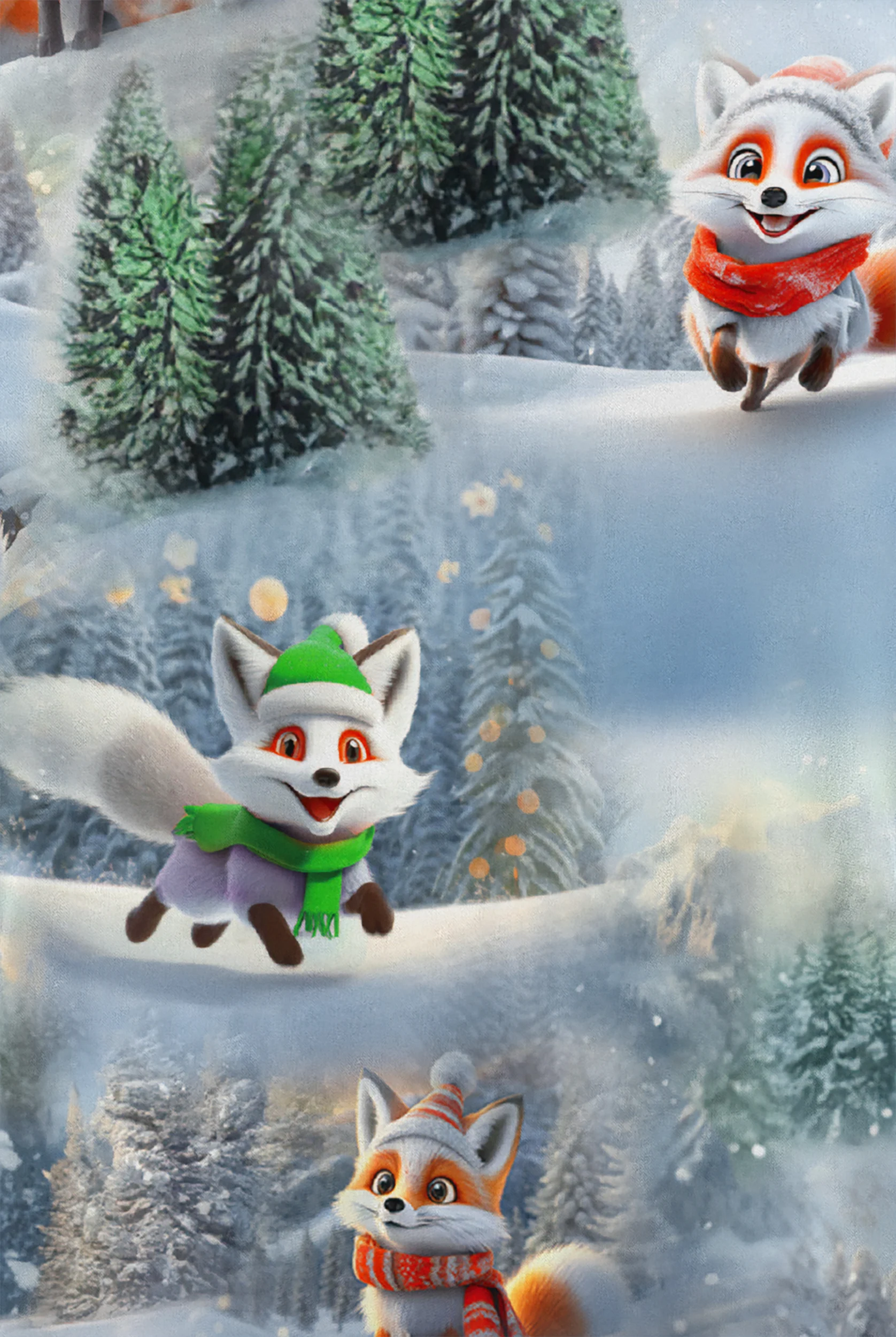 Blusa médica estampada Butter-soft STRETCH Foxy Winter con cuello en V y 2 bolsillos para mujer