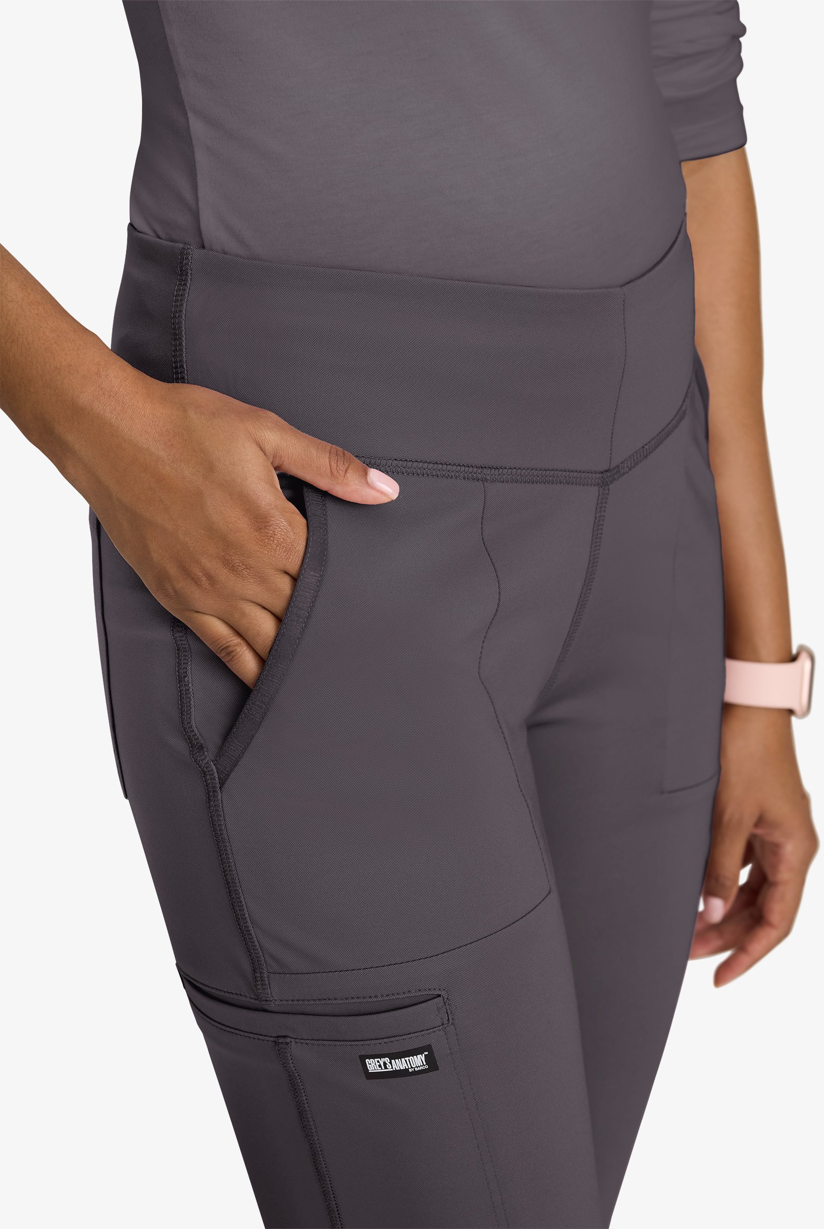 Grey's Anatomy by Barco Knit STRETCH Swift Women's 5-Pocket Fit & Flare Cargo Scrub Pants - Petite