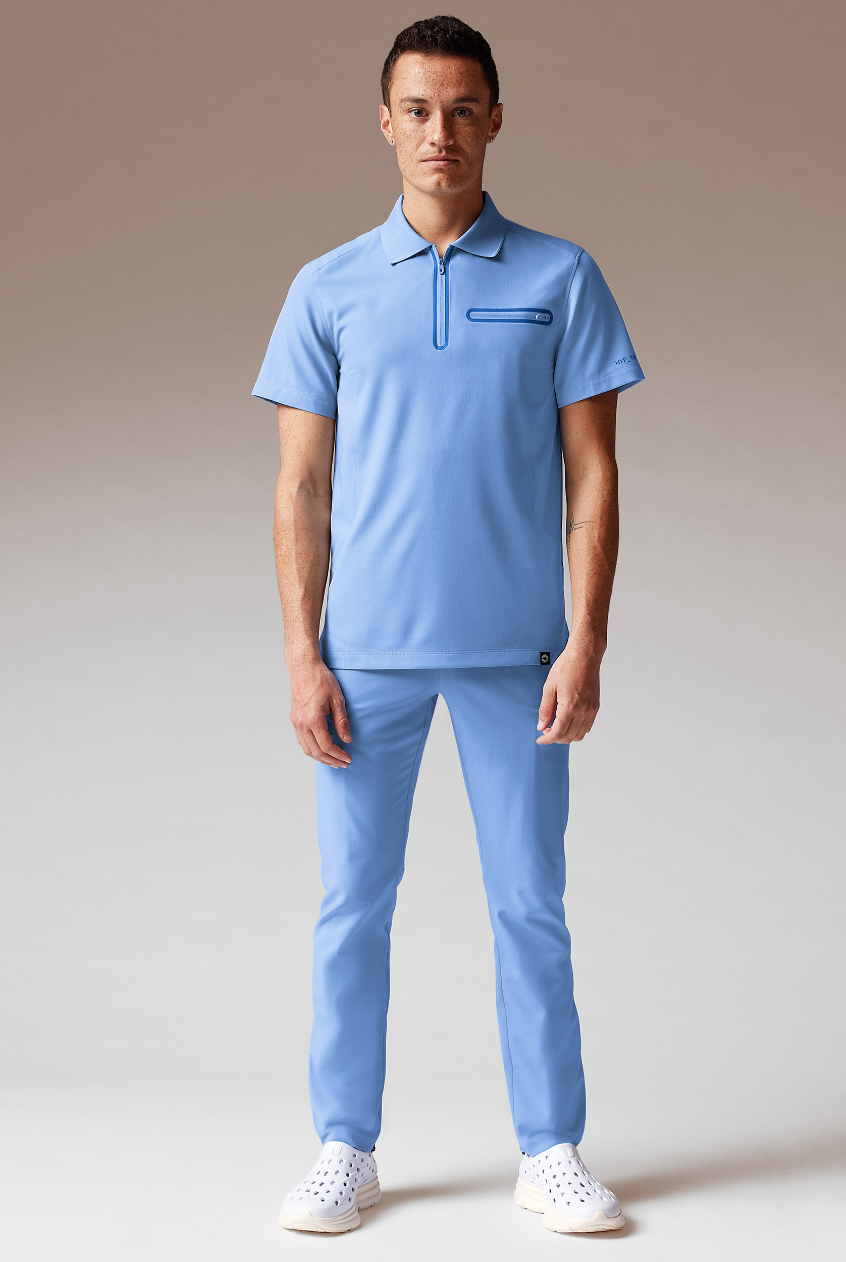 Hypothesis Alpha System Men&rsquo;s 1-Pocket Zip Neck Polo With Tonal Trim Scrub Top