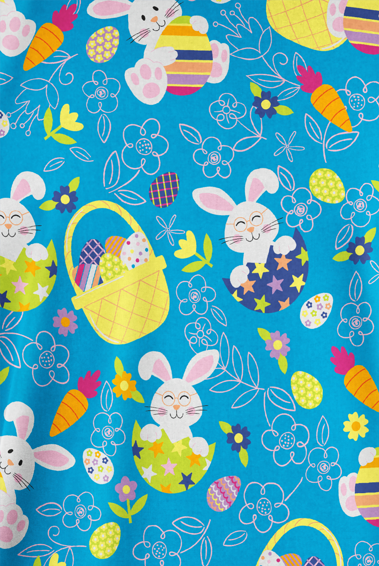 Butter-Soft Originals Easter Basket Turquoise Women's 2-Pocket V-Neck Print Scrub Top