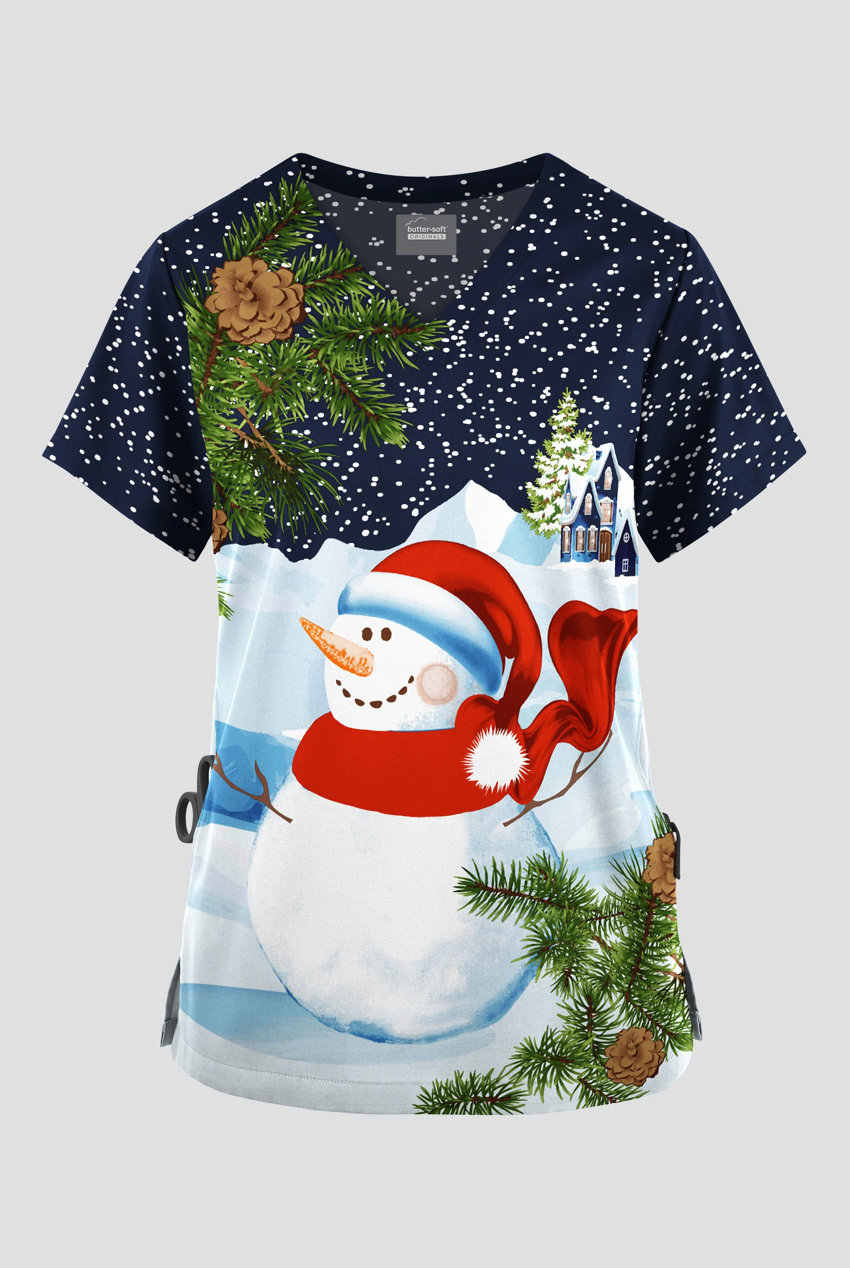 Butter-Soft Originals Starry Night Navy Women's 2-Pocket V-Neck Print Scrub Top