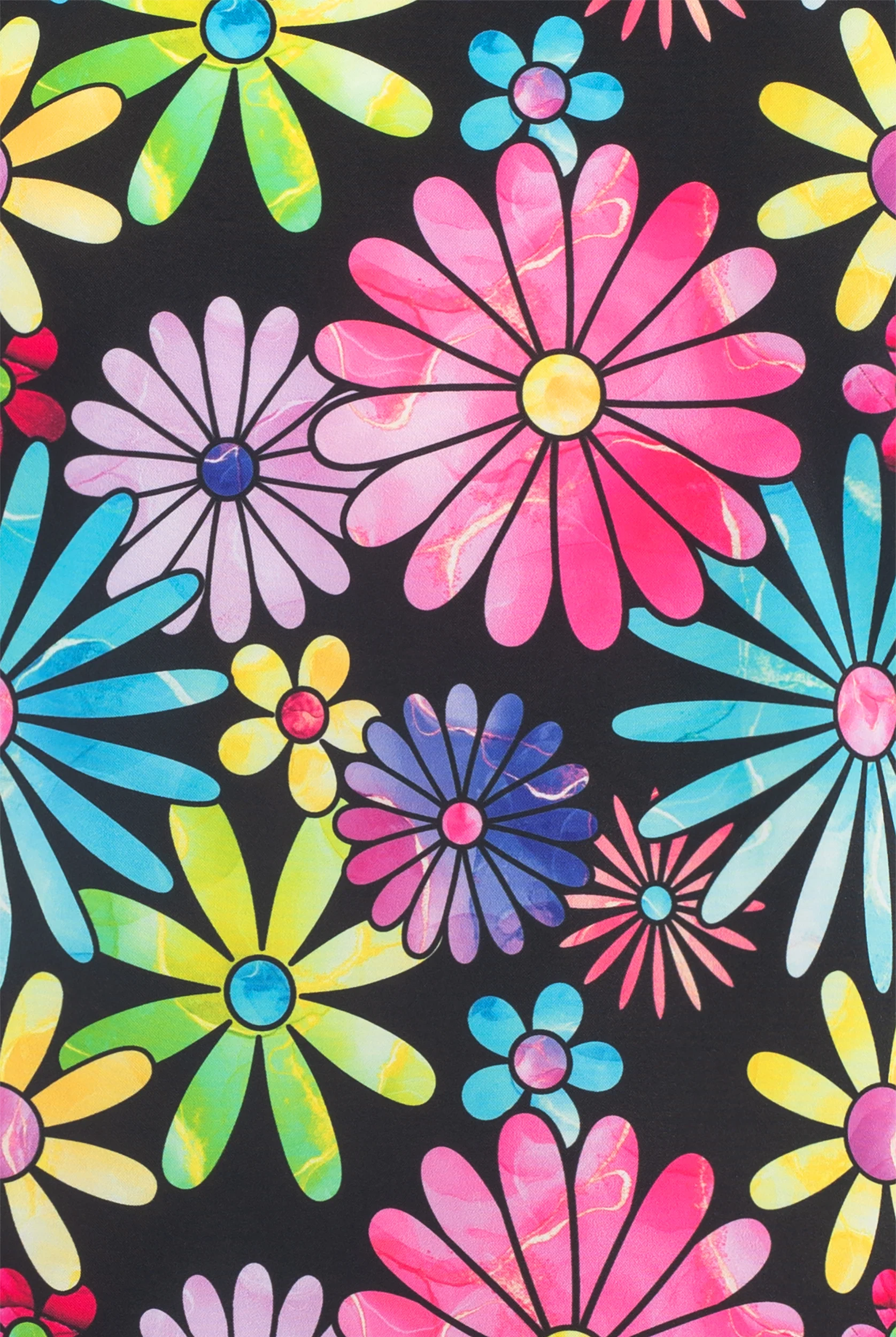 Maevn Bright Flower Child Women's 3-Pocket V-Neck Print Scrub Top