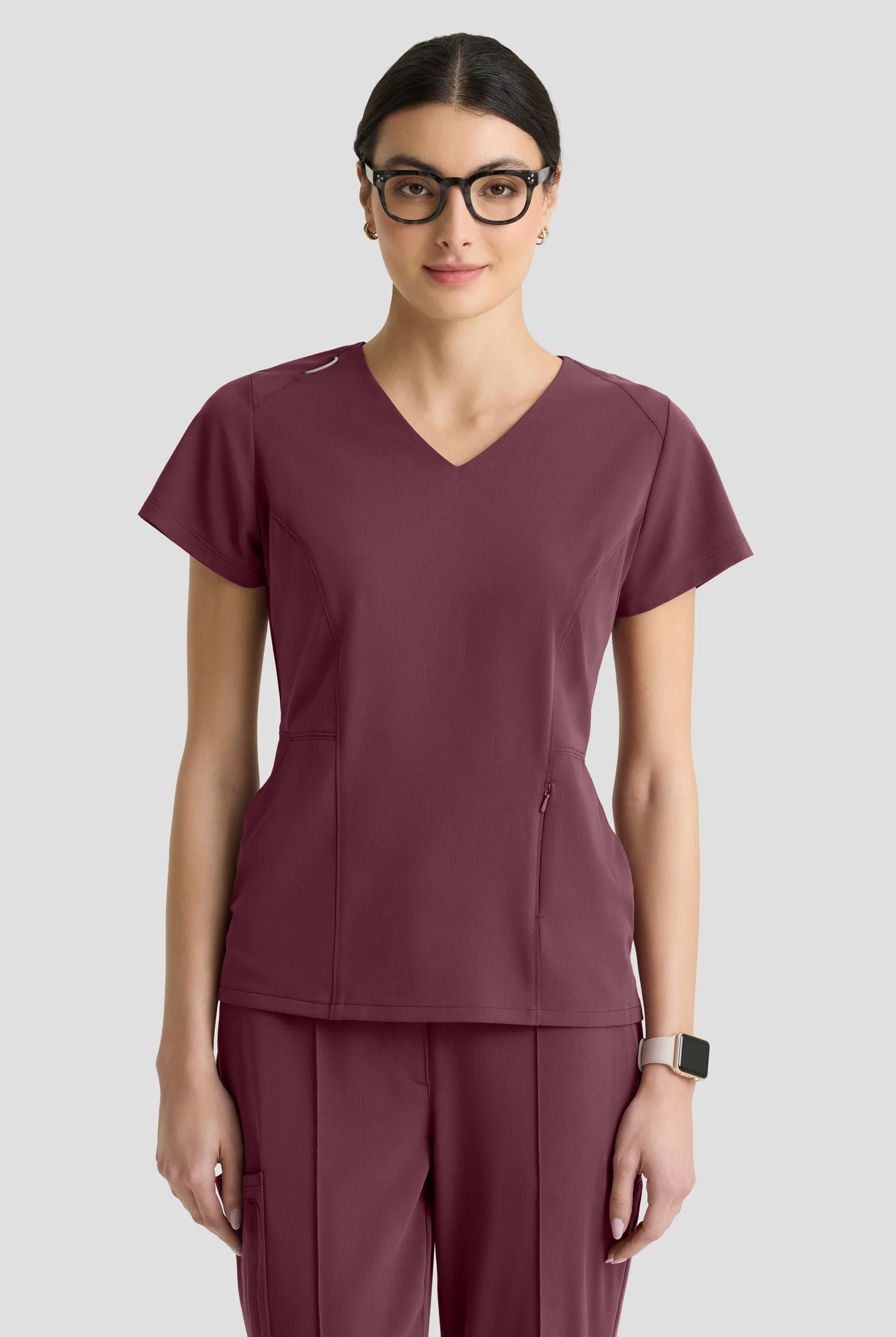 Grey's Anatomy by Barco Cultivate Spring Women's 3-Pocket STRETCH Peplum V-Neck Scrub Top