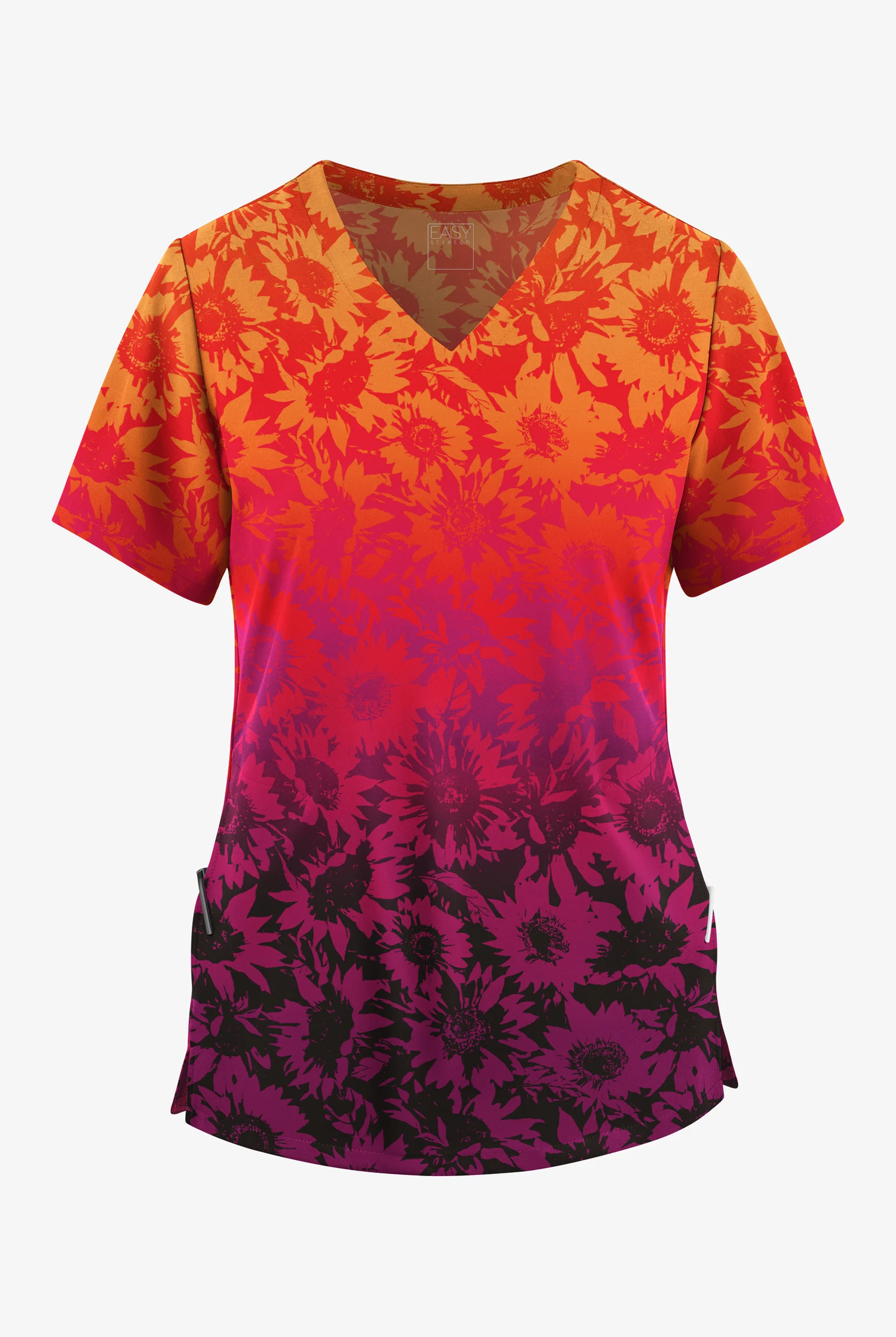 Easy STRETCH Sunflower Dusk Onyx Women's 2-Pocket V-Neck Print Scrub Top