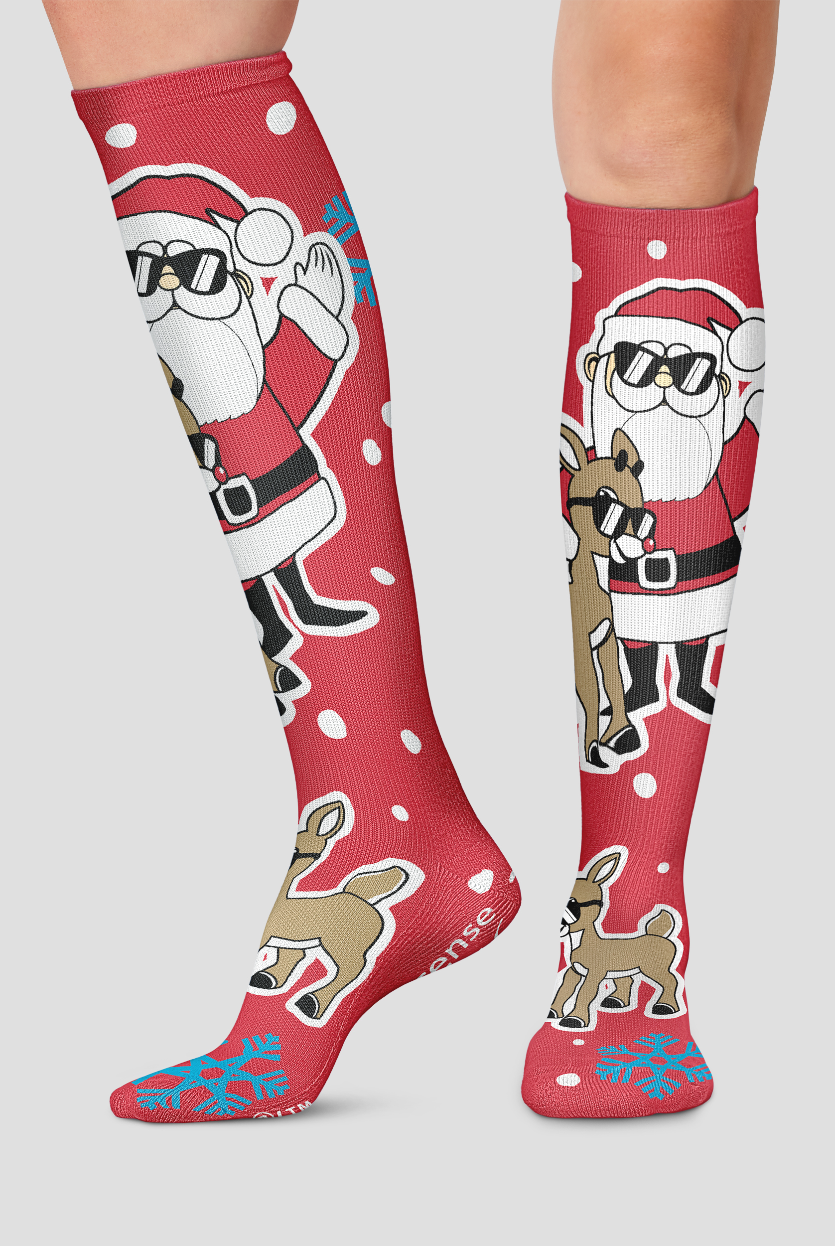Calcetines de compresión Tooniforms Rudolph Bright Holiday para mujer - 10-15 mmHg