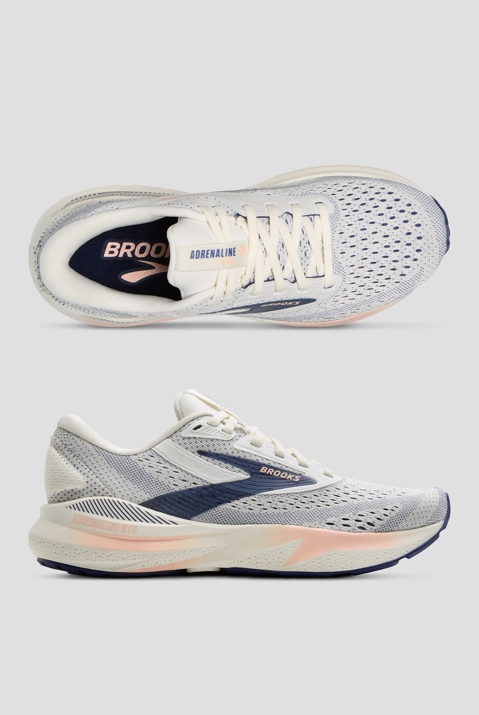Zapatillas deportivas Brooks Adrenaline GTS 24 Grey/Blue Ribbon/Peach con cordones para mujer