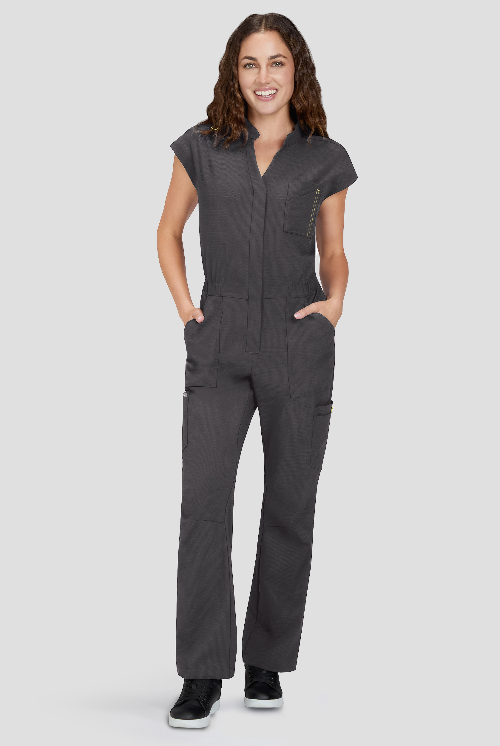 koi Solis Anja Women's 9-Pocket STRETCH Zip Front Dolman Sleeve Scrub Jumpsuit - Petite