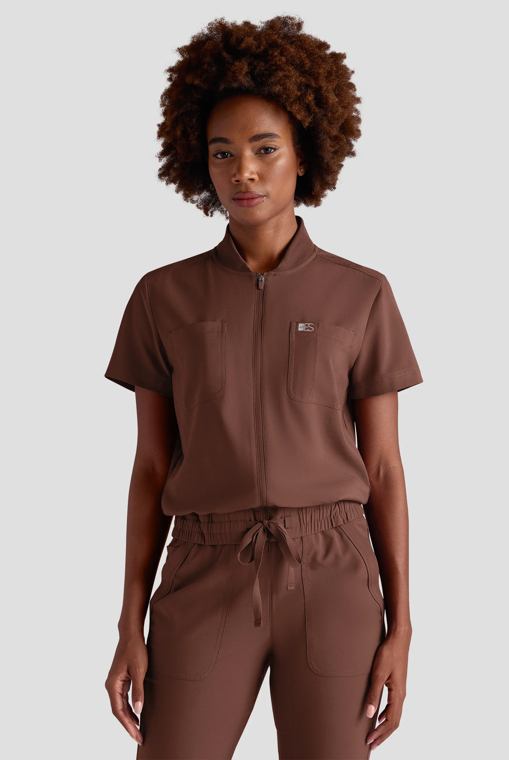 Easy STRETCH Nika Women's Zip Front Scrub Top&ndash; 2-Piece Jumpsuit Top