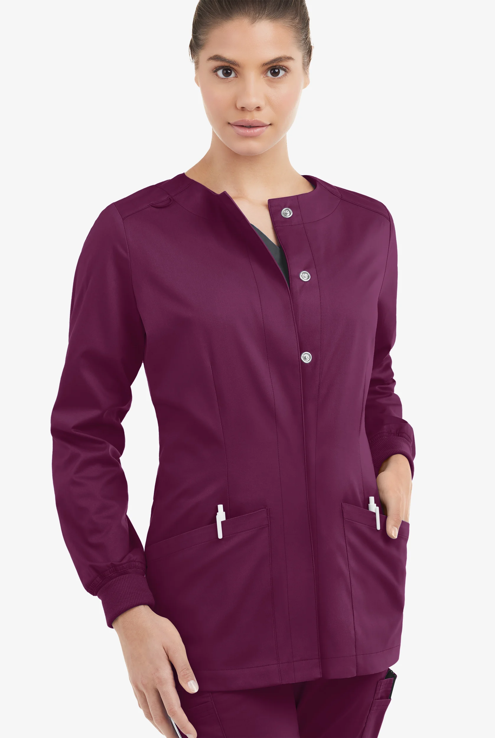 Butter-Soft STRETCH Women's 2-Pocket Long Sleeve Snap Front Scrub Jacket