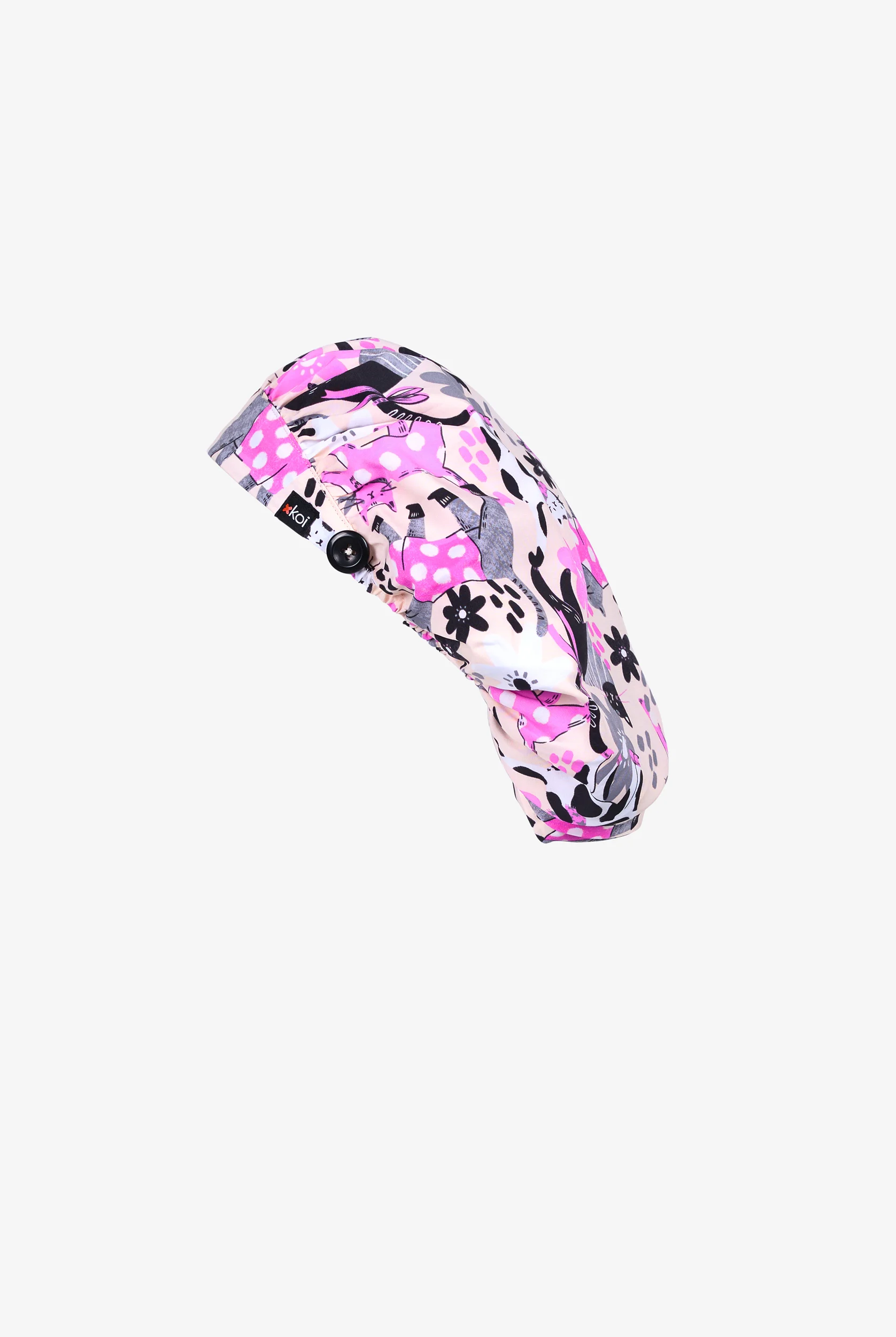 koi Basics Everyday Floral Cats Bouffant Scrub Hat
