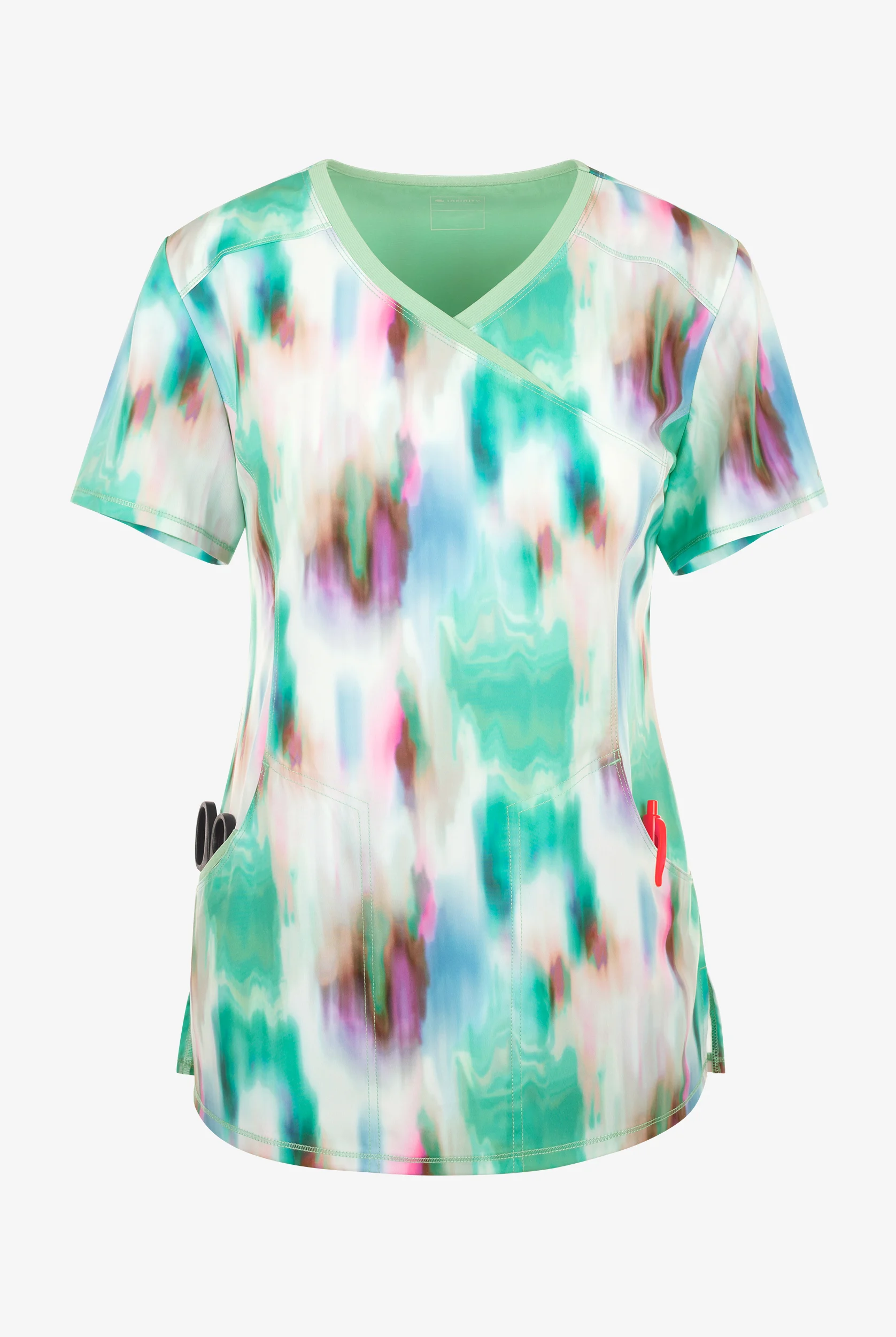 Infinity Auroras Marble Women's 3-Pocket STRETCH V-Neck Print Scrub Top