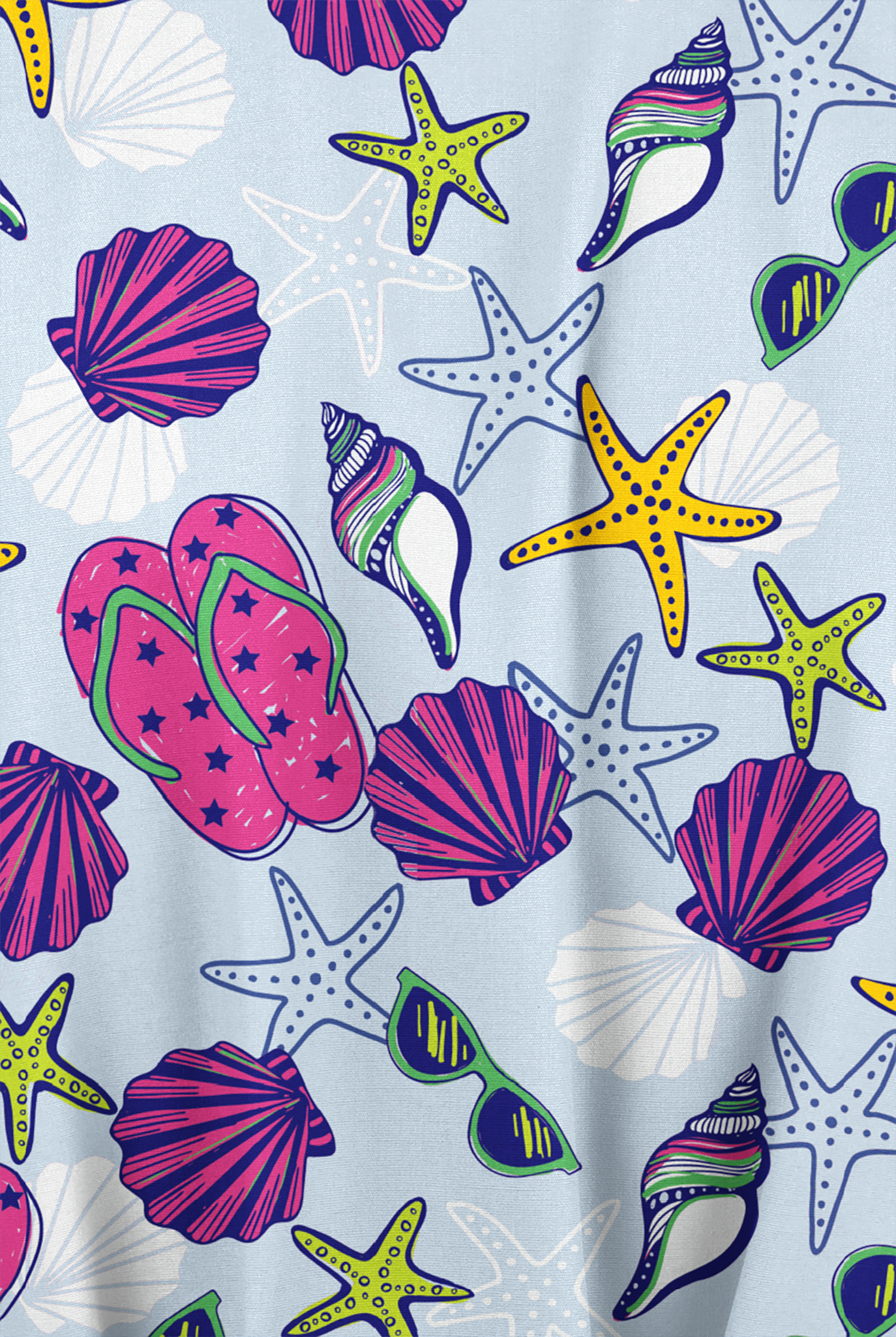 Butter-Soft Originals Walk On The Beach Dew Women's 3-Pocket Mock Wrap with Ties Print Scrub Top