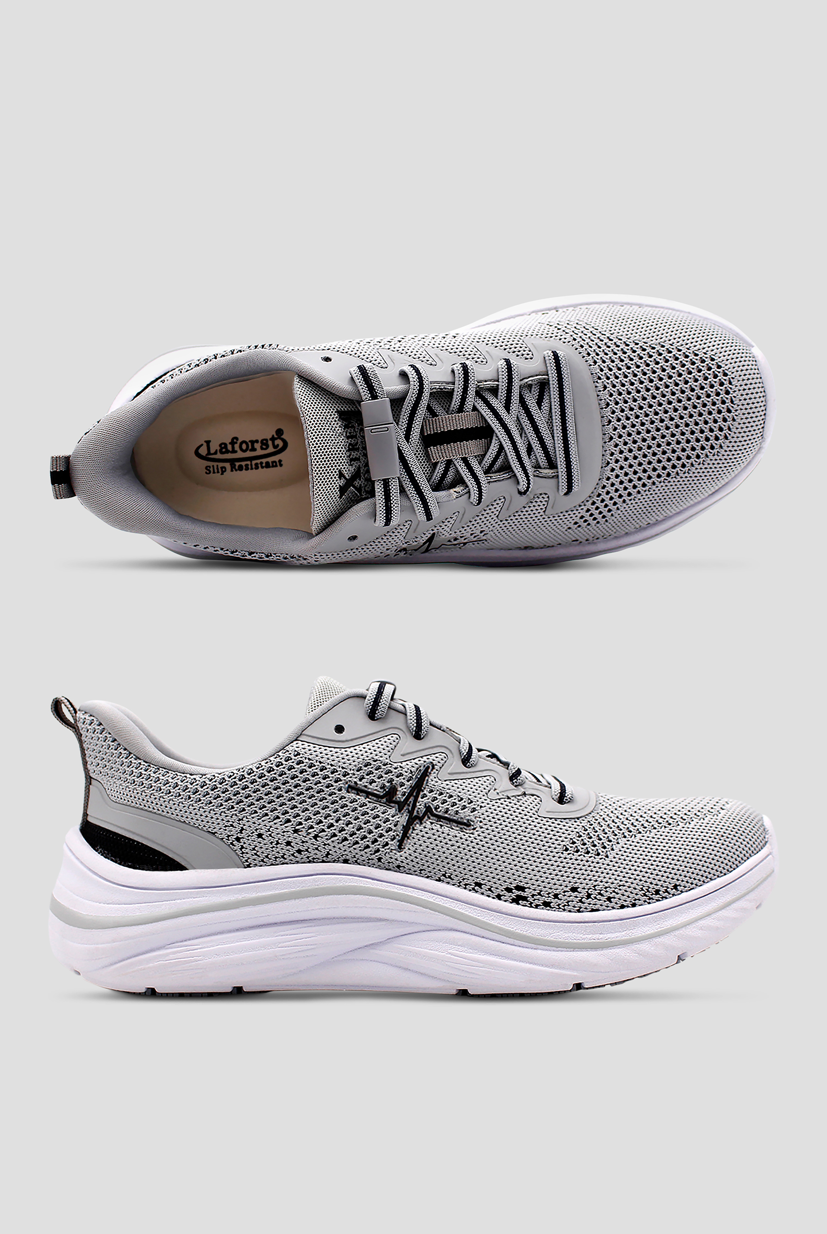 LaForst Men's Extreme Comfort Slip-Resistant Gliders Heartbeat Grey/Black Bungee Athletic Shoes