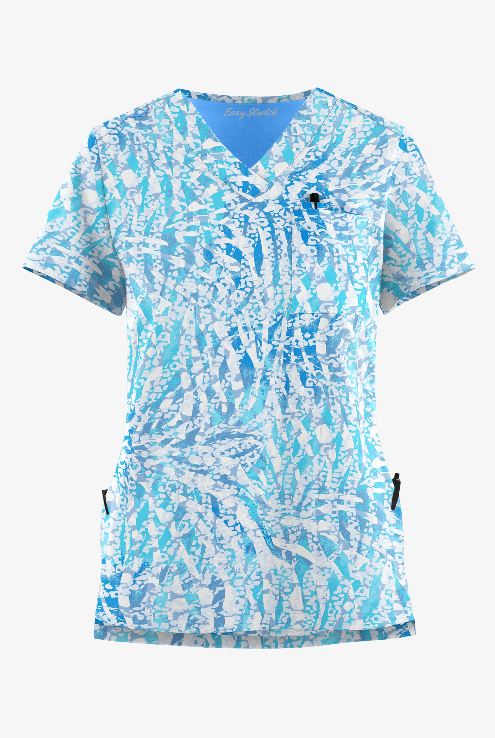 Easy STRETCH Spirit Animal Women's 3-Pocket High Low V-Neck Print Scrub Top