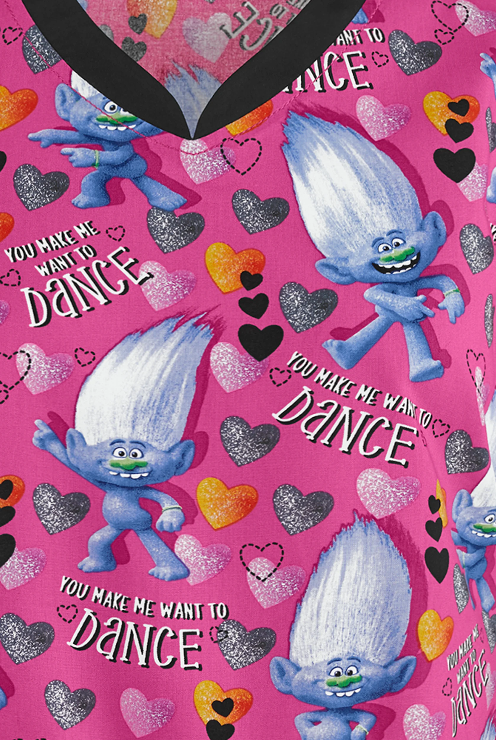 Cherokee Tooniforms DreamWorks Trolls Diamond Dance Women's 3-Pocket V-Neck Print Scrub Top