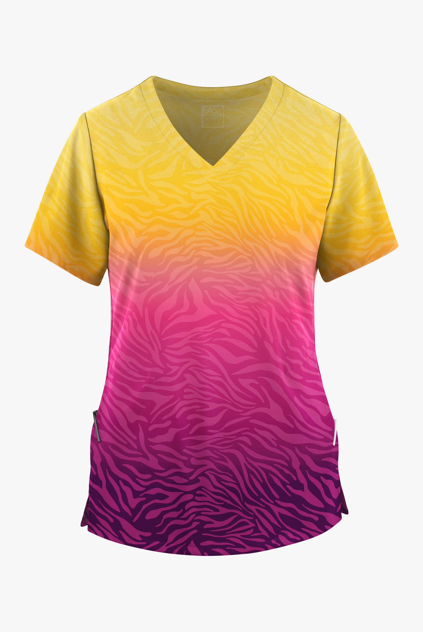 Easy STRETCH Sunrise Zebra Eggplant Women's V-Neck Print Scrub Top