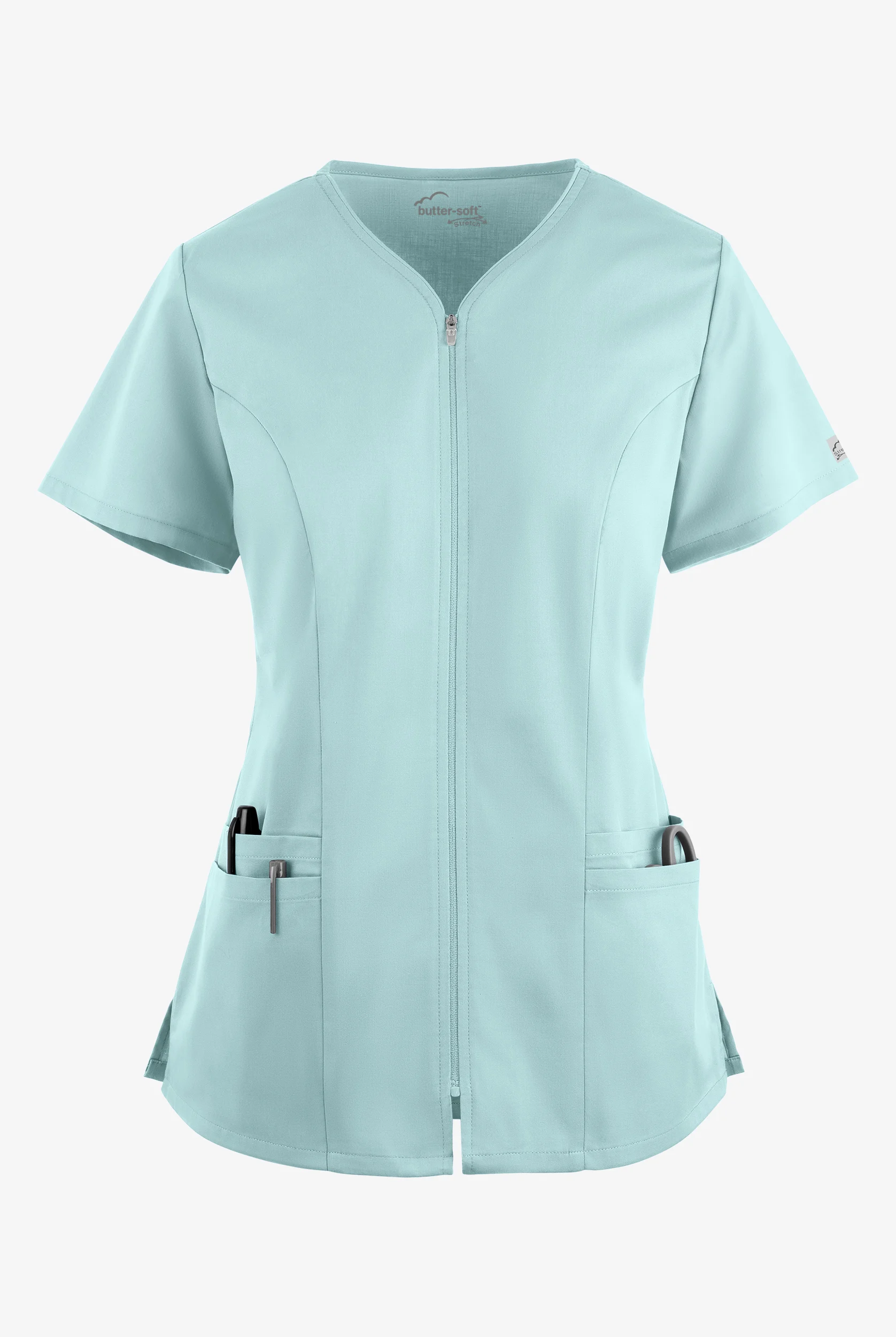 Butter-Soft STRETCH Women's 4-Pocket Smooth Face Zipper Scrub Top