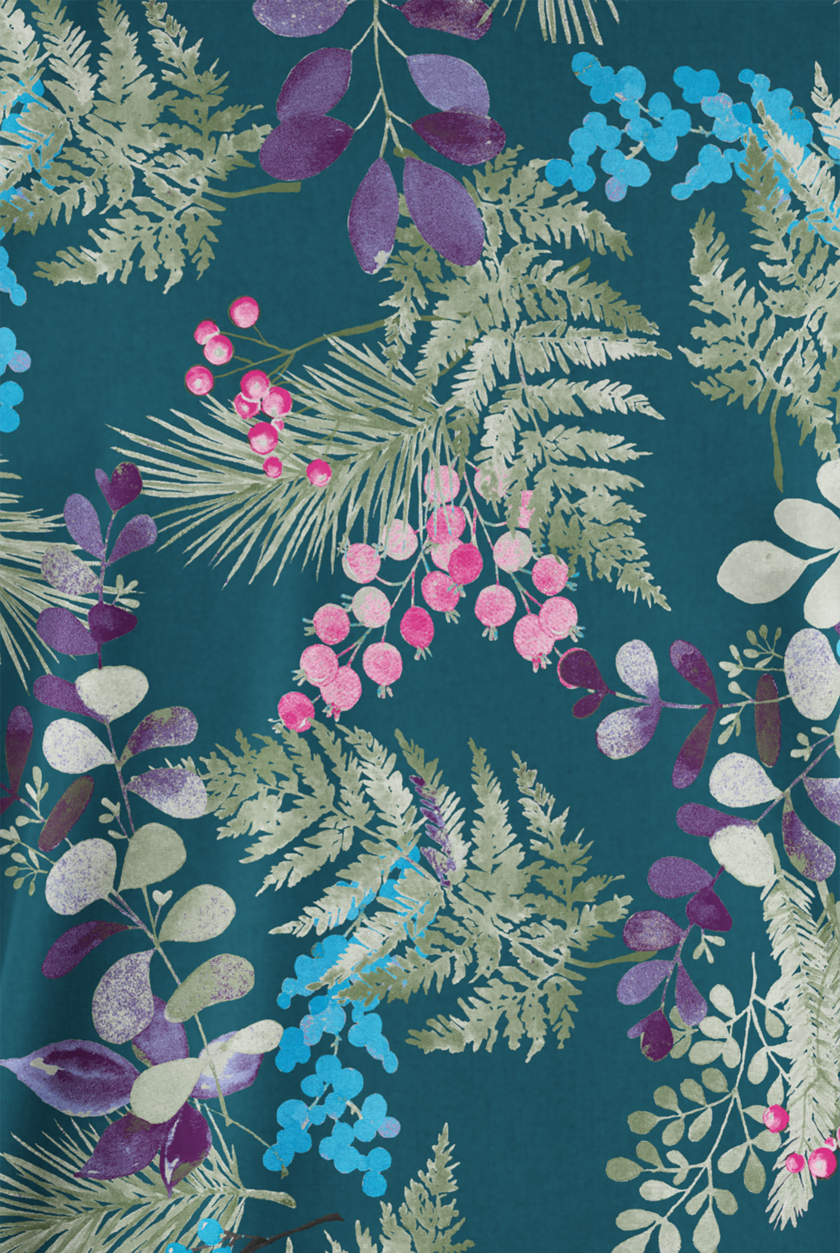 Butter-Soft Originals Forest Fern Caribbean Blue Women's 2-Pocket V-Neck Print Scrub Top