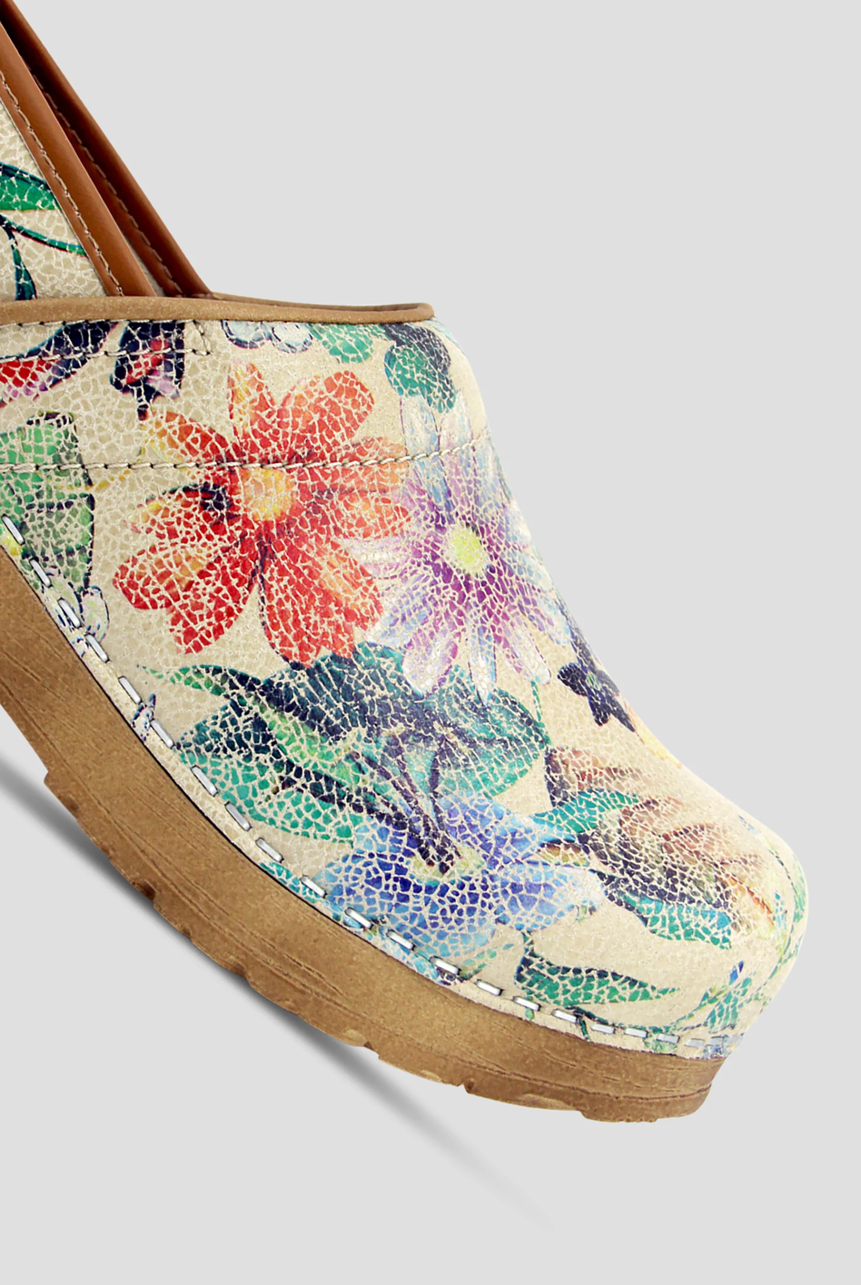Sanita Women's Professional Bio Vegan Printed Leather Floral Clogs