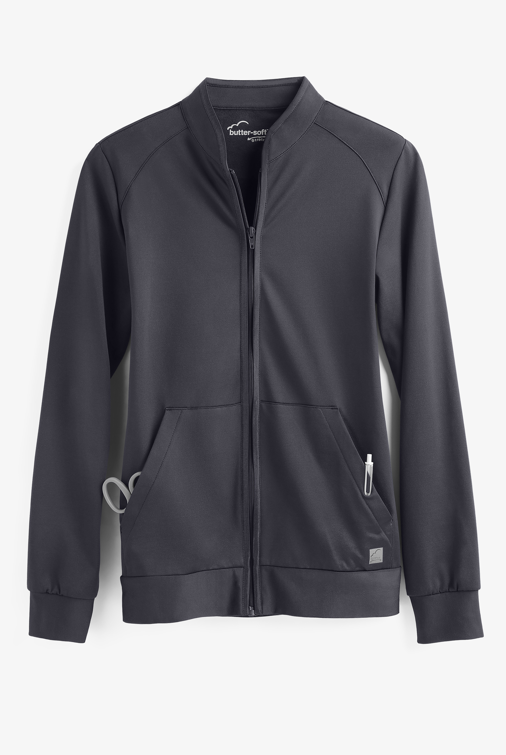 Butter-Soft STRETCH Women's 2-Pocket Technical Knit Zip Front Scrub Jacket