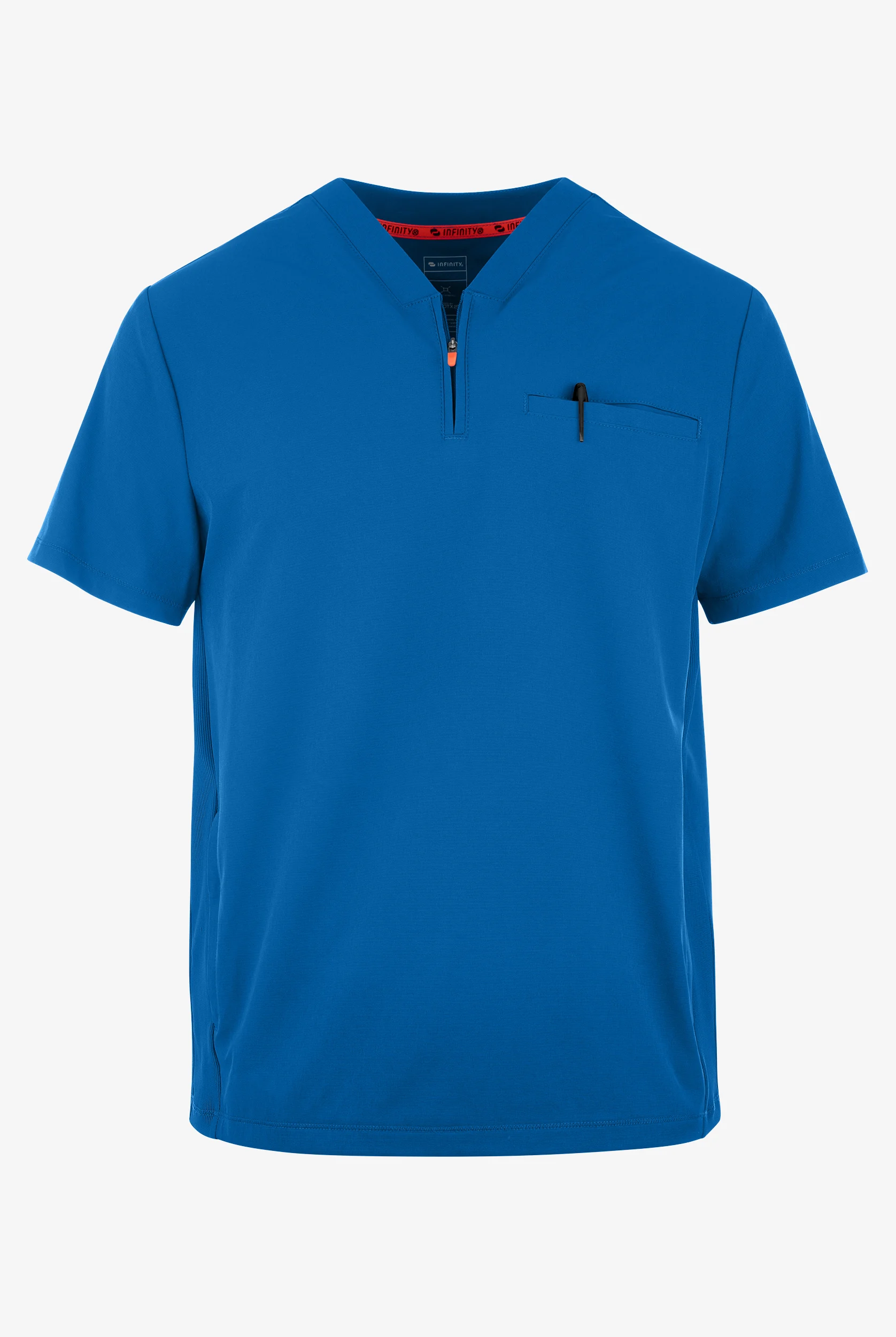 Infinity GNR8 Men's 3-Pocket STRETCH Rib-Knit Panel Zip Placket V-Neck Scrub Top
