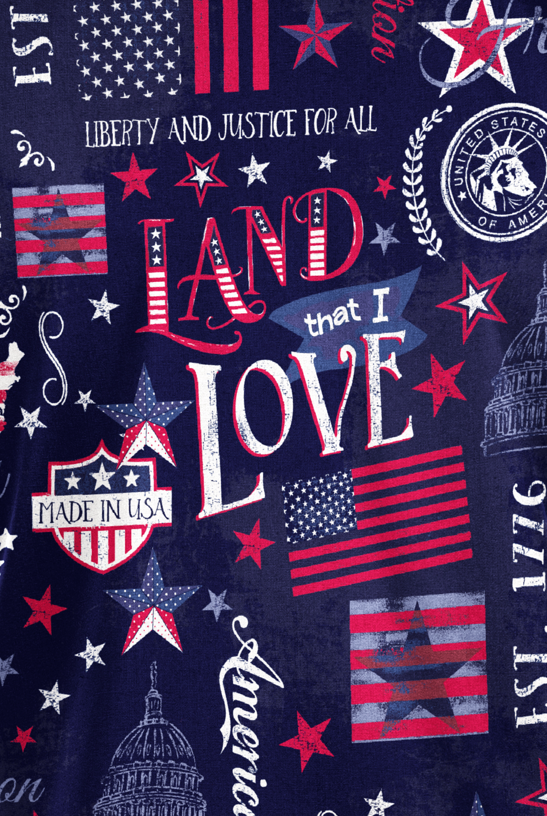 Butter-Soft Originals Freedom USA Navy Women's 2-Pocket V-Neck Print Scrub Top