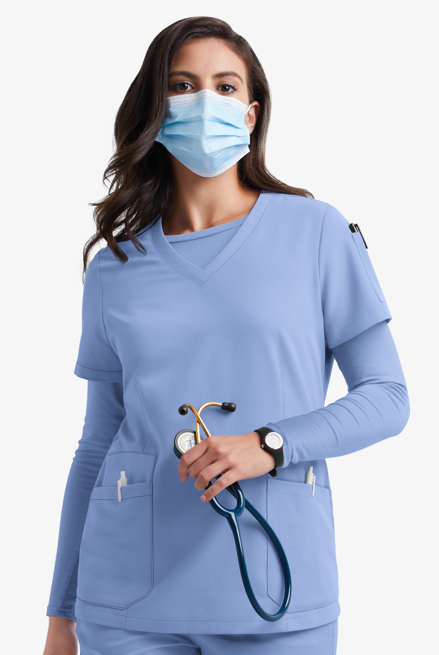 Blusa médica MOVEMENT by Butter-Soft Antares STRETCH con cuello en V y 4 bolsillos para mujer