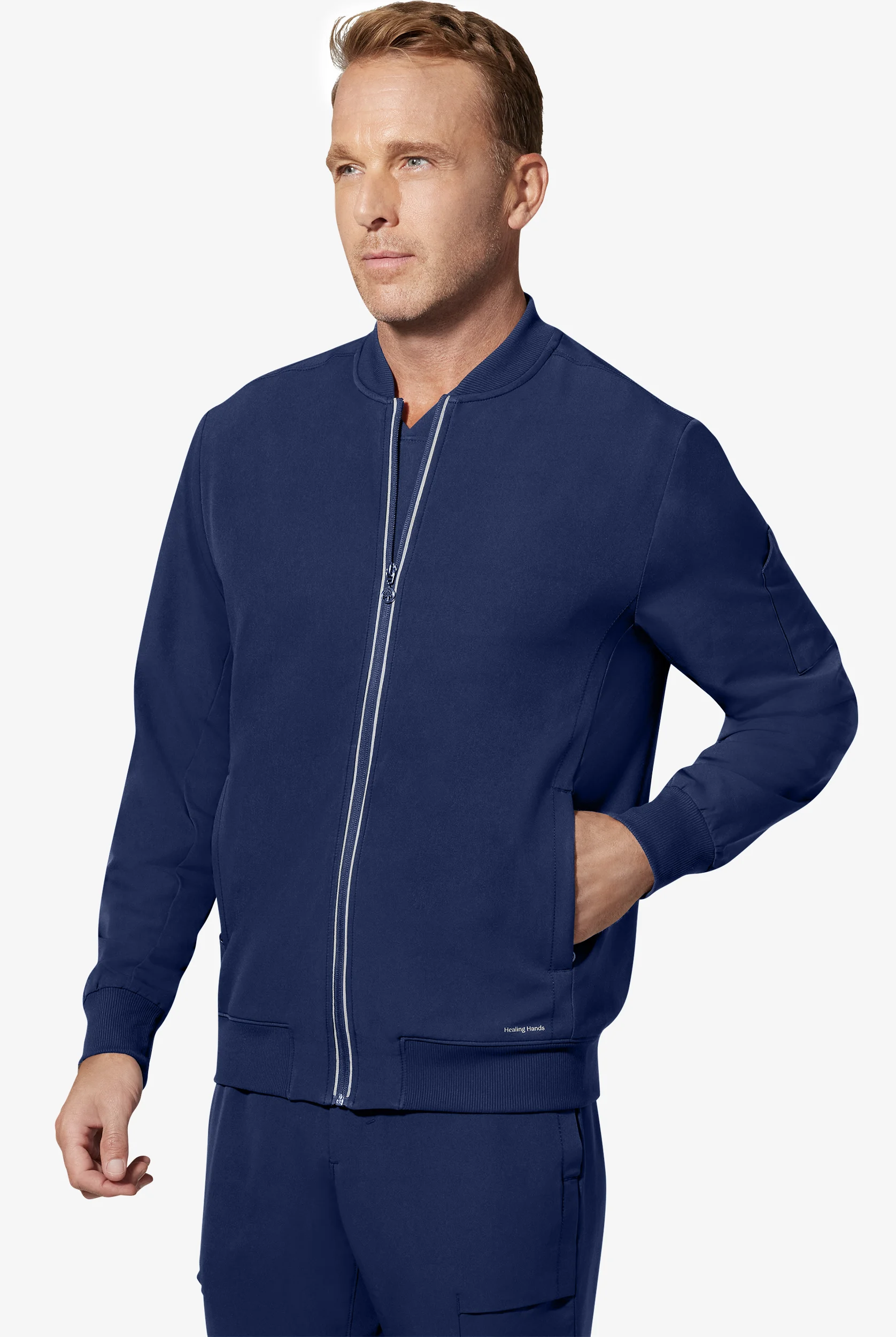 Healing Hands 360 Samuel Men's 6-Pocket STRETCH Zip-Up Bomber Scrub Jacket