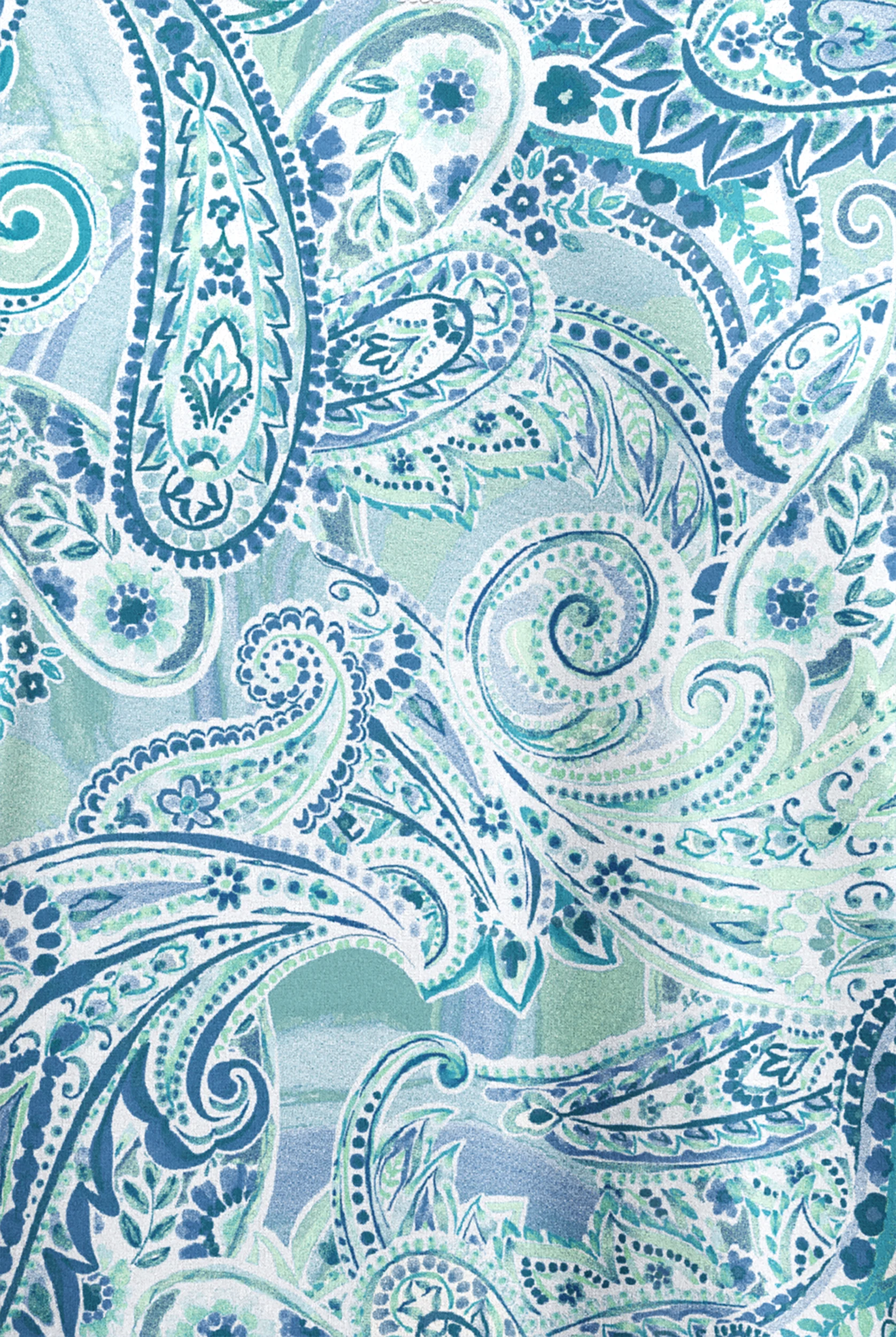 Butter-Soft STRETCH Paisley Romance Watermint Women’s 4-Pocket Notch-Neck Print Scrub Top