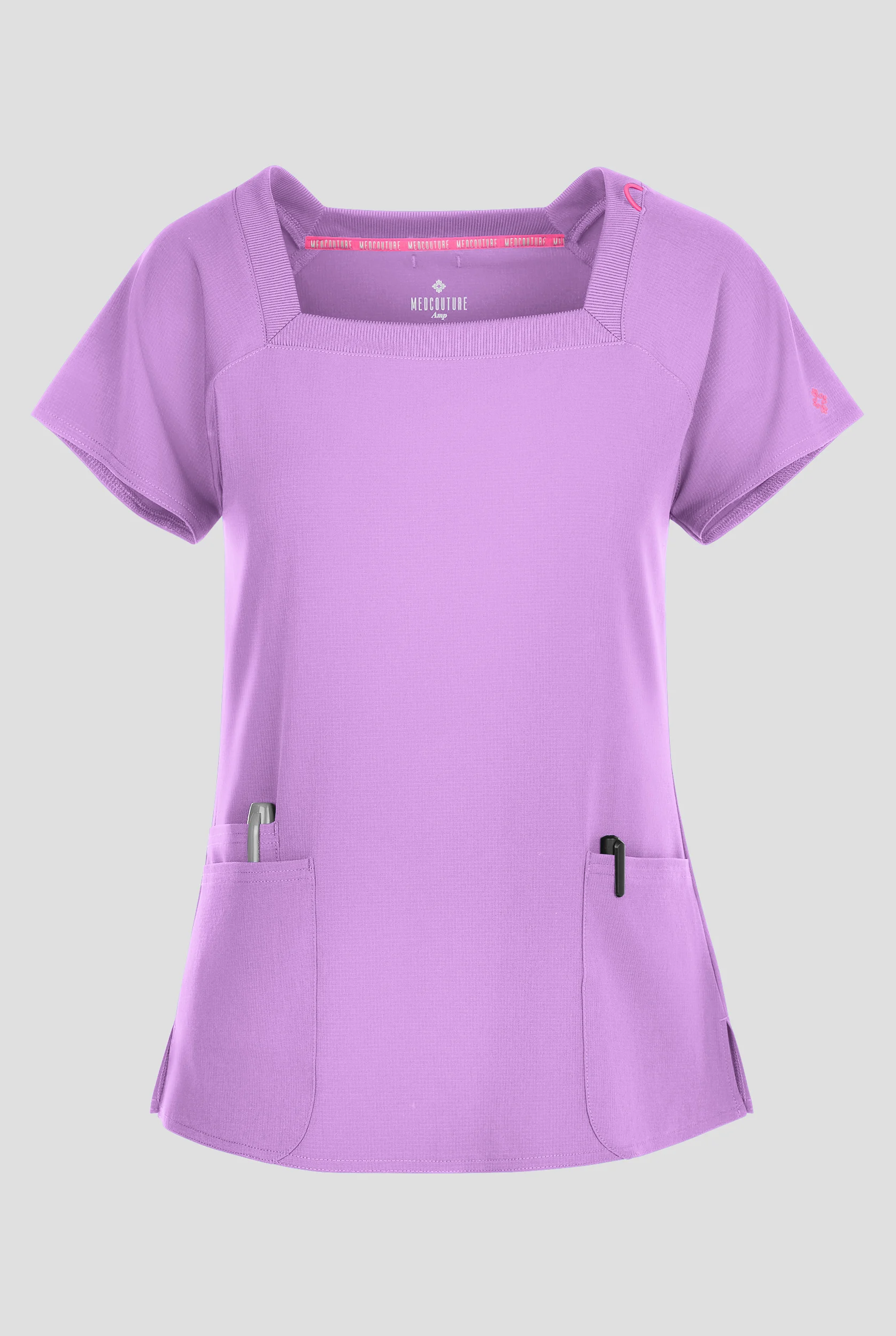 Med Couture Amp Women's 3-Pocket STRETCH Raglan Sleeve Square Neck Scrub Top