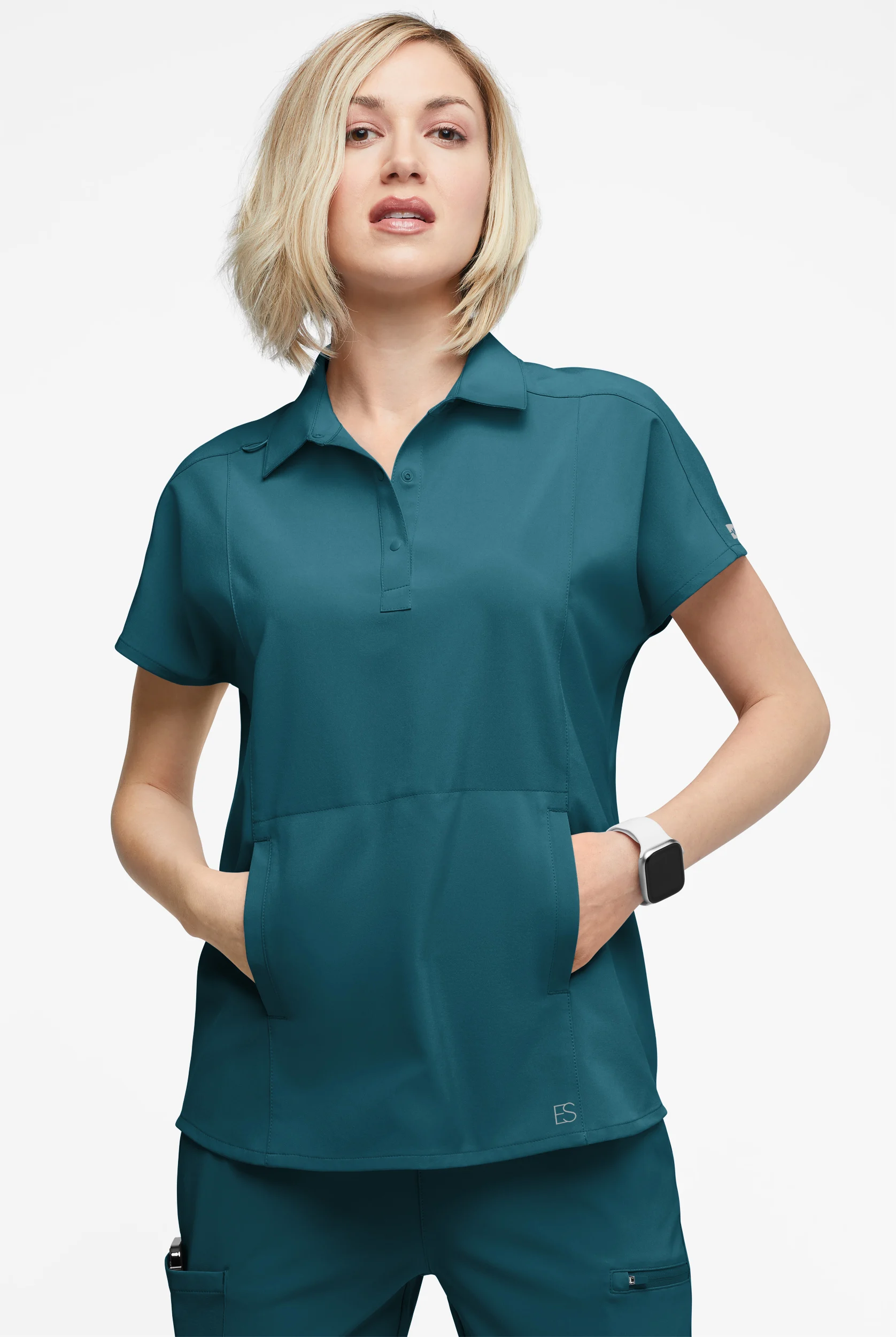 Easy STRETCH LEA Women's 3-Pocket Polo Collar Scrub Top