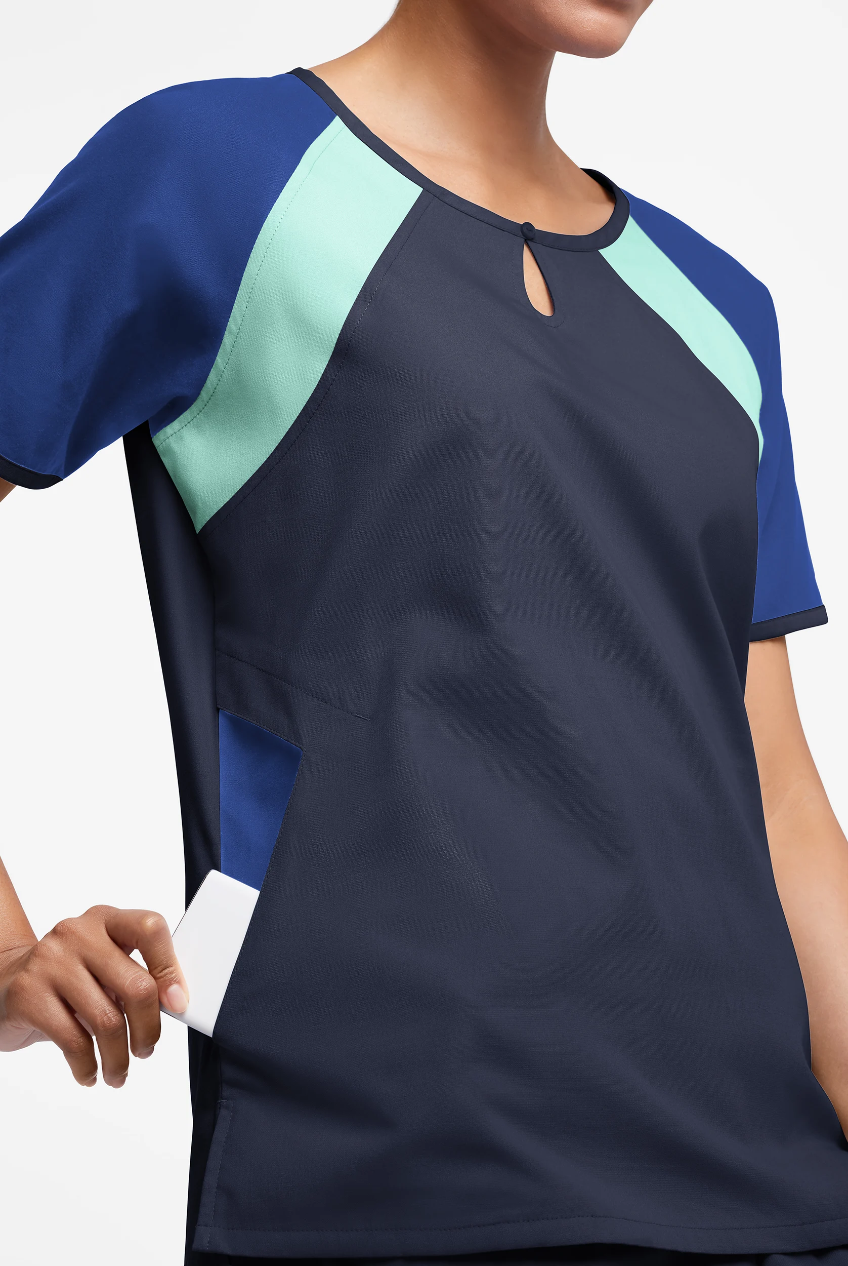 Butter-Soft Originals Women's 3-Pocket Keyhole Neck Tri-Colorblock Scrub Top