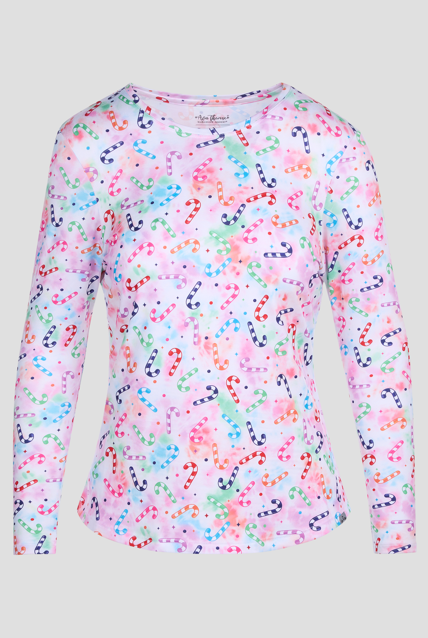 Camiseta médica Zavate Ava Therese Candy Cane Twist Knit STRETCH con mangas largas para mujer
