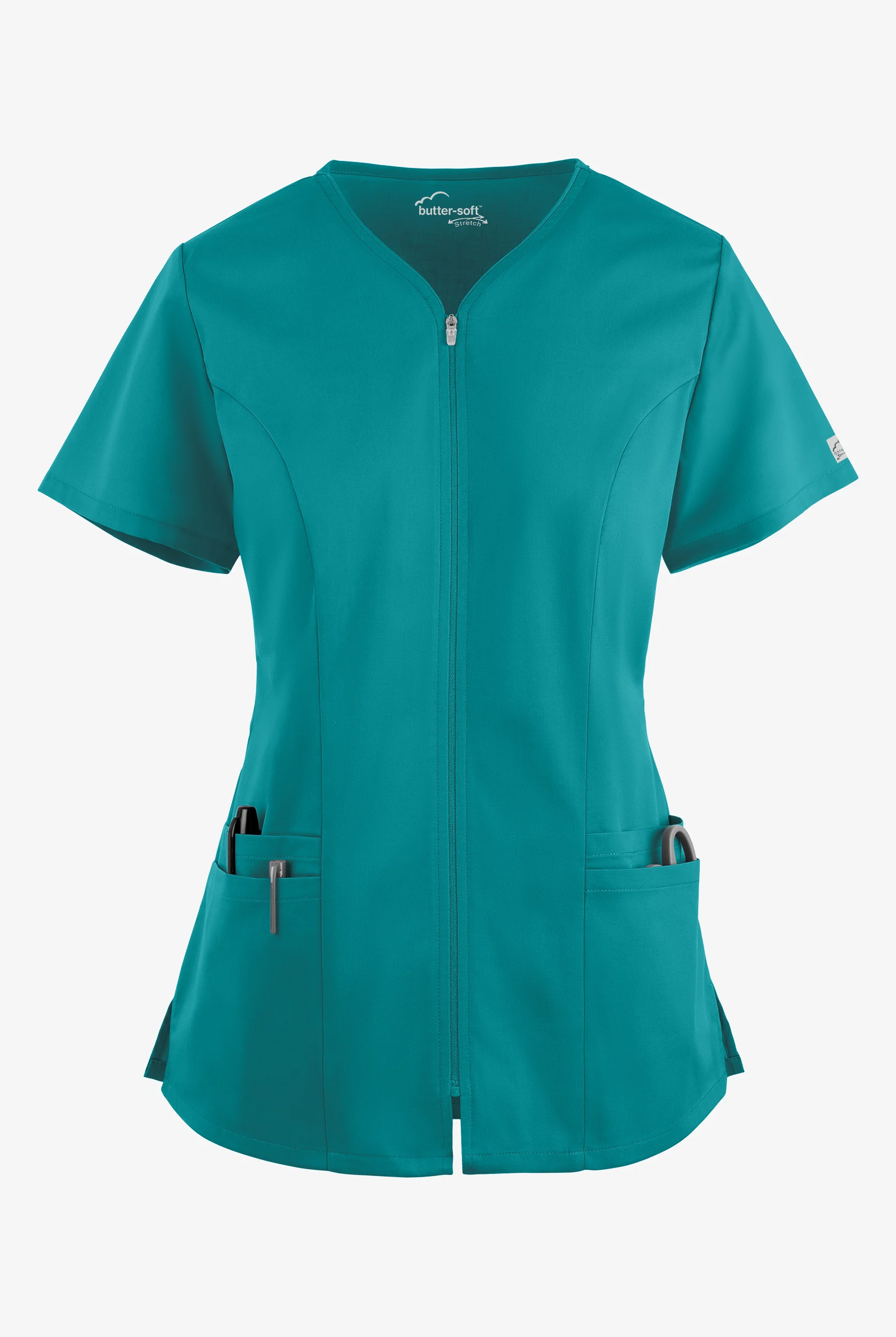 Butter-Soft STRETCH Women's 4-Pocket Smooth Face Zipper Scrub Top