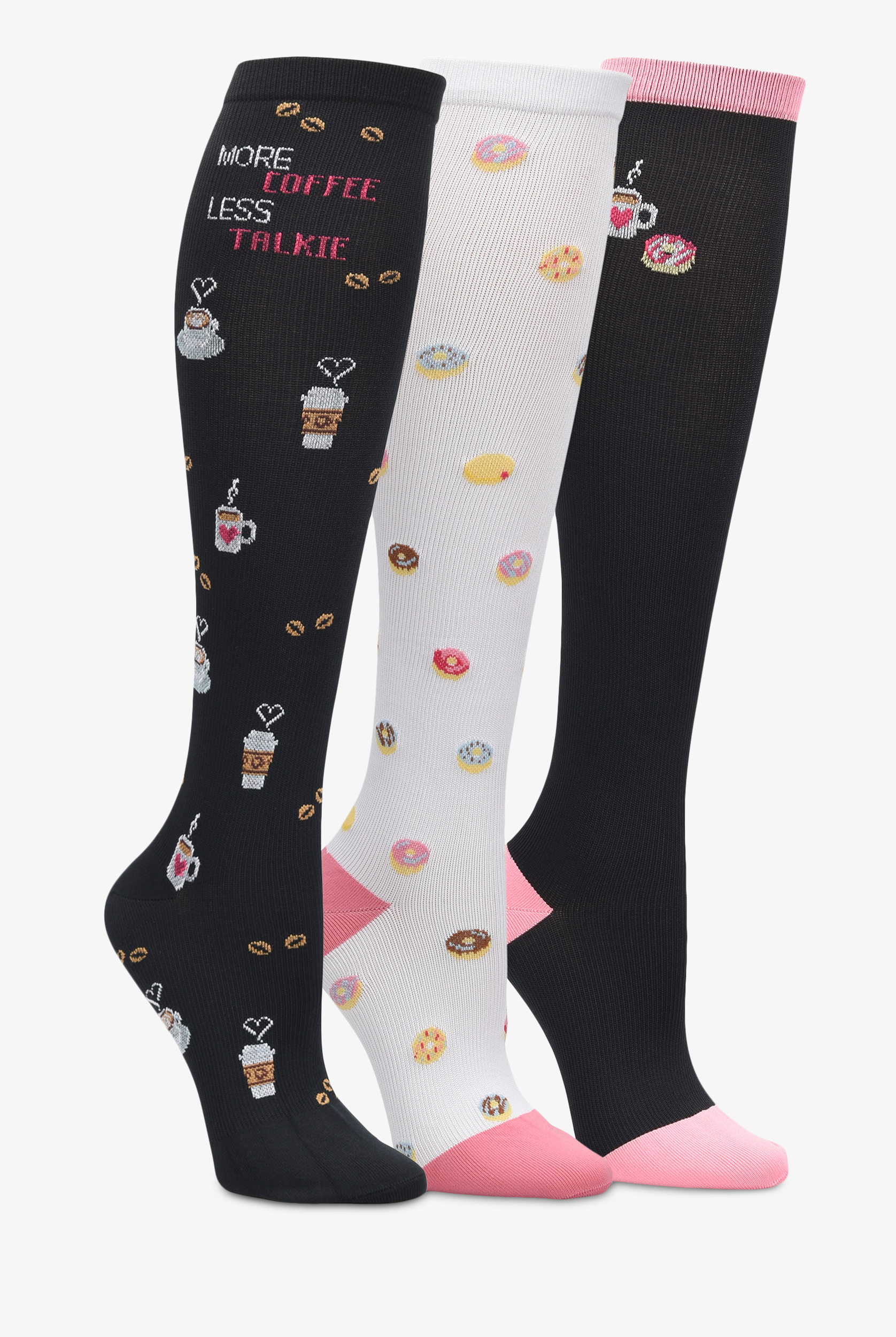Nurse Mates Coffee Donuts Women's 12-14 mmHg Light  3-Pack Compression Socks