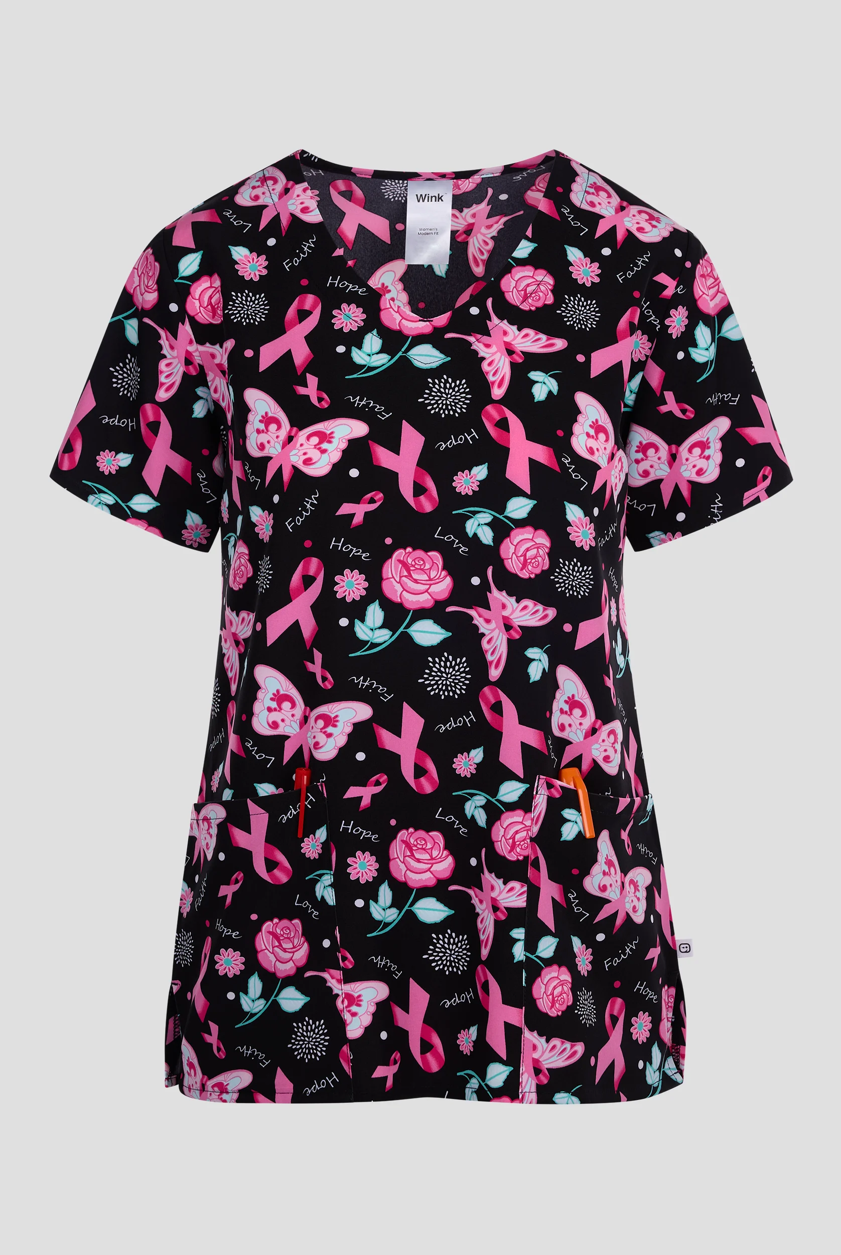 Wink Resilient Roses Women's 2-Pocket STRETCH V-Neck Print Scrub Top