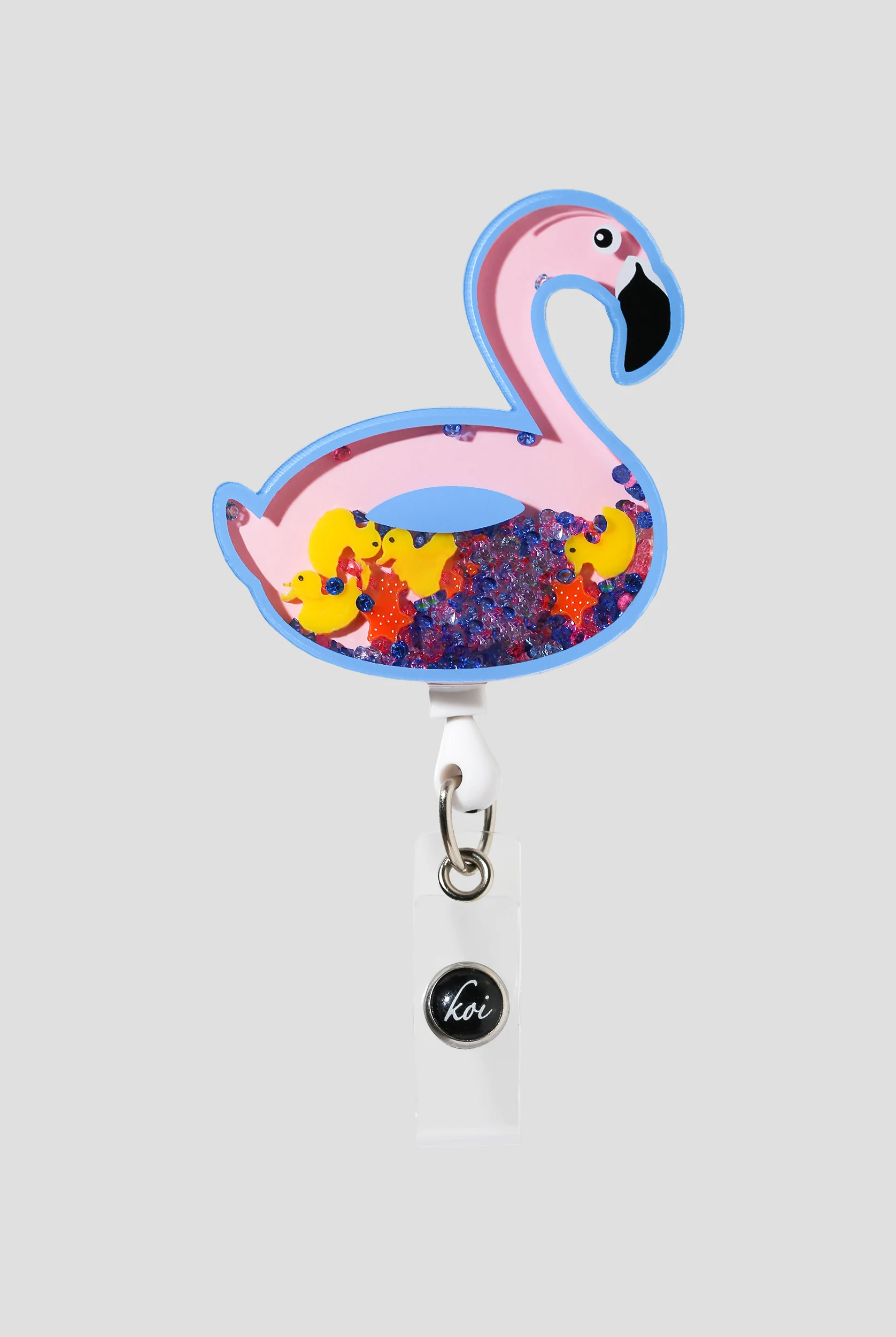 koi Flamingo Floatie Shaker ID Badge Holder