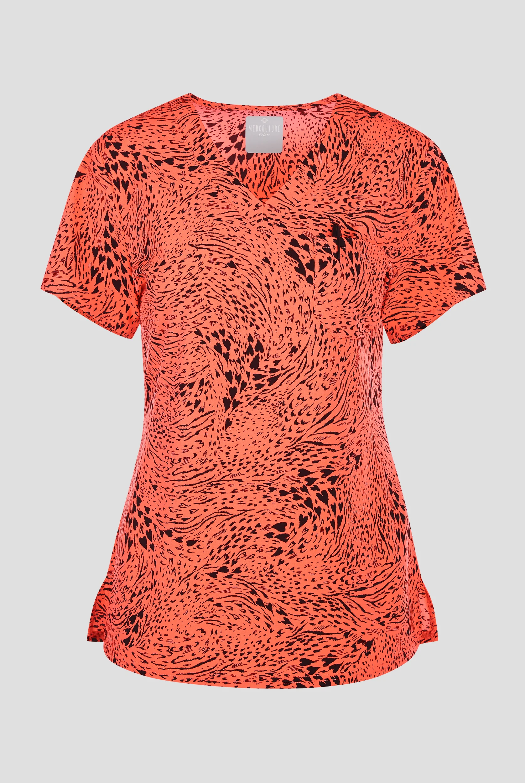 Med Couture Wild Heart Women's 1-Pocket STRETCH V-Neck Print Scrub Top